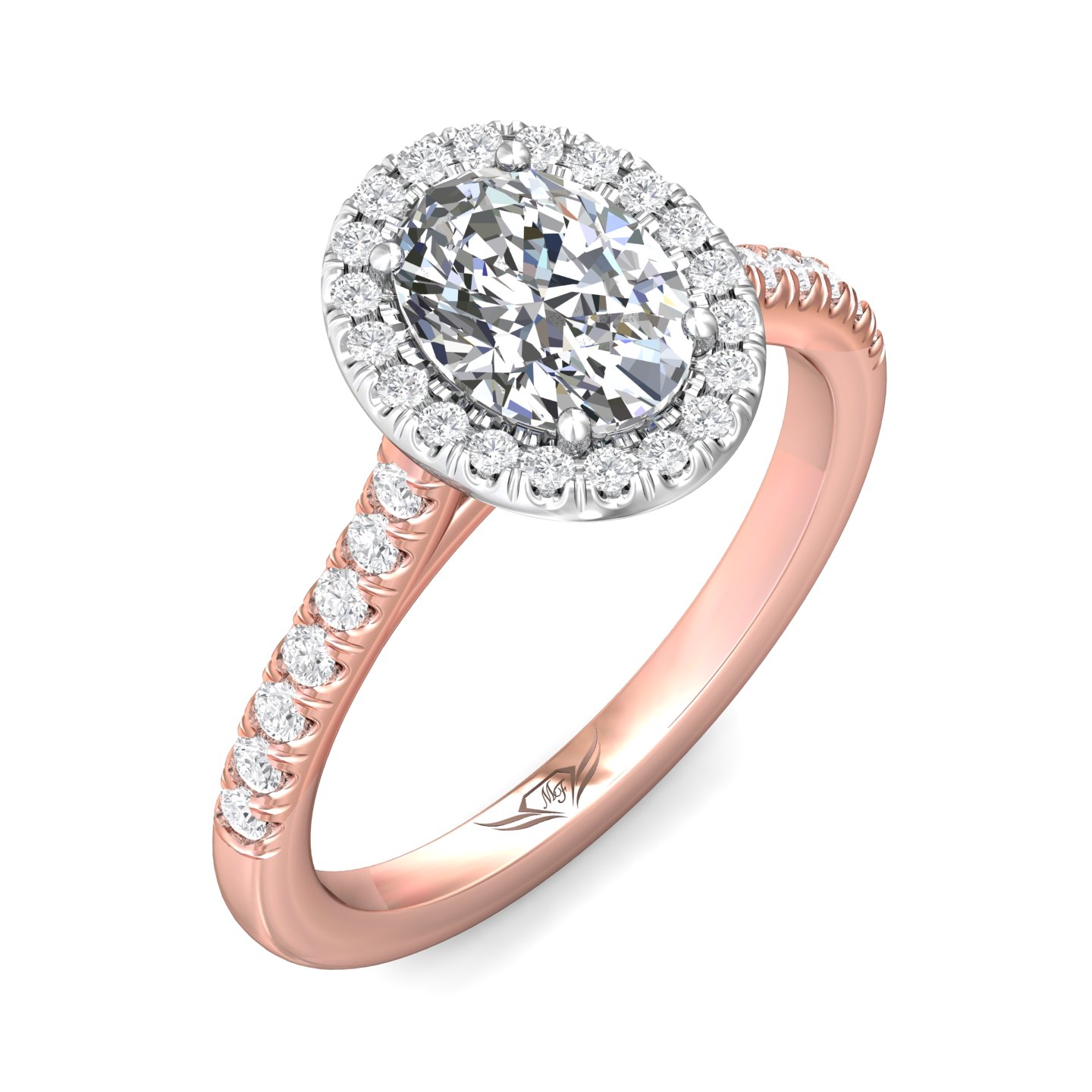 18K White and Rose Gold Oval Diamond Engagement Ring