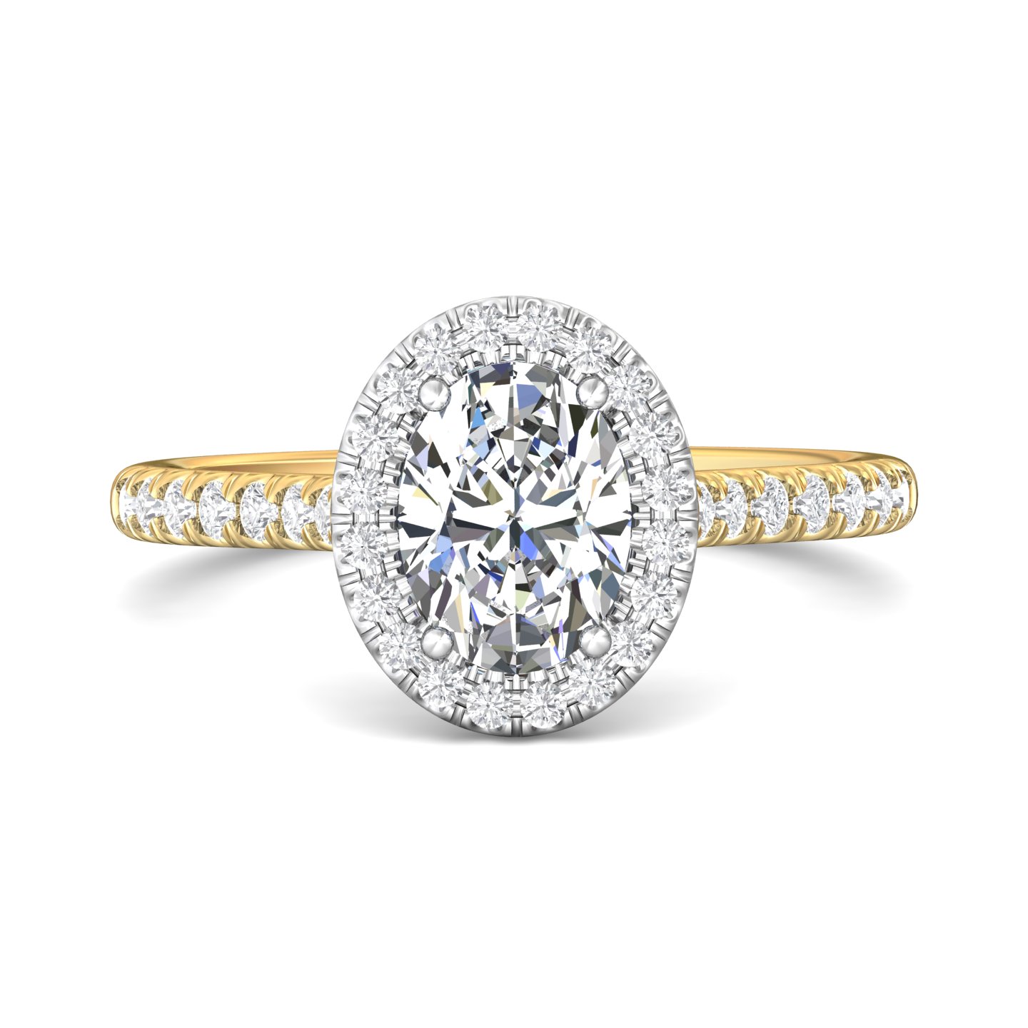 14K Yellow and White Gold Oval Diamond Engagement Ring