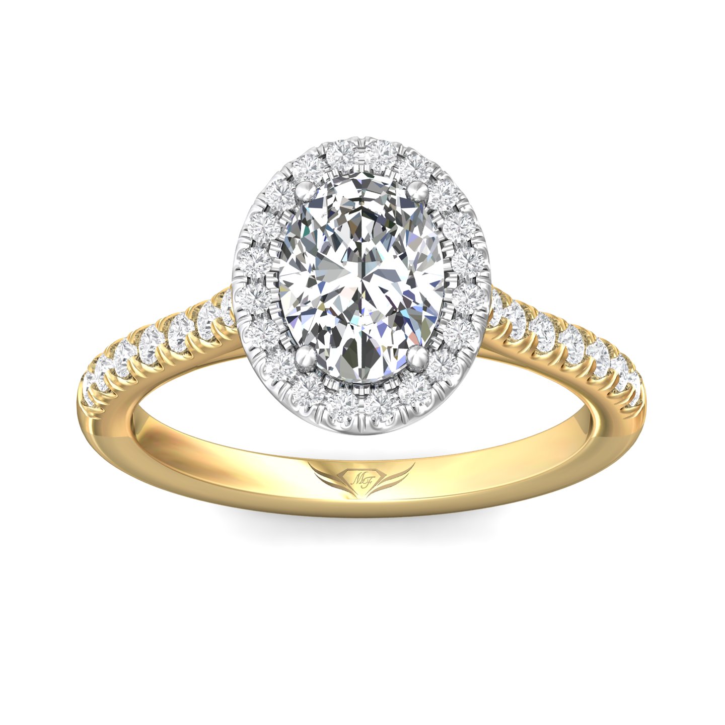 14K Yellow and White Gold Oval Diamond Engagement Ring
