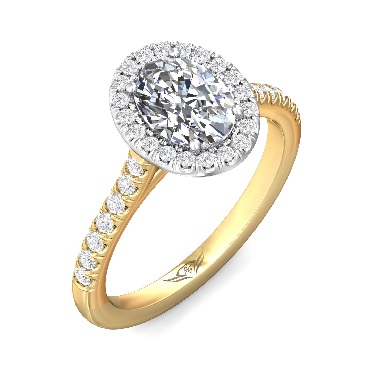 14K Yellow and White Gold Oval Diamond Engagement Ring