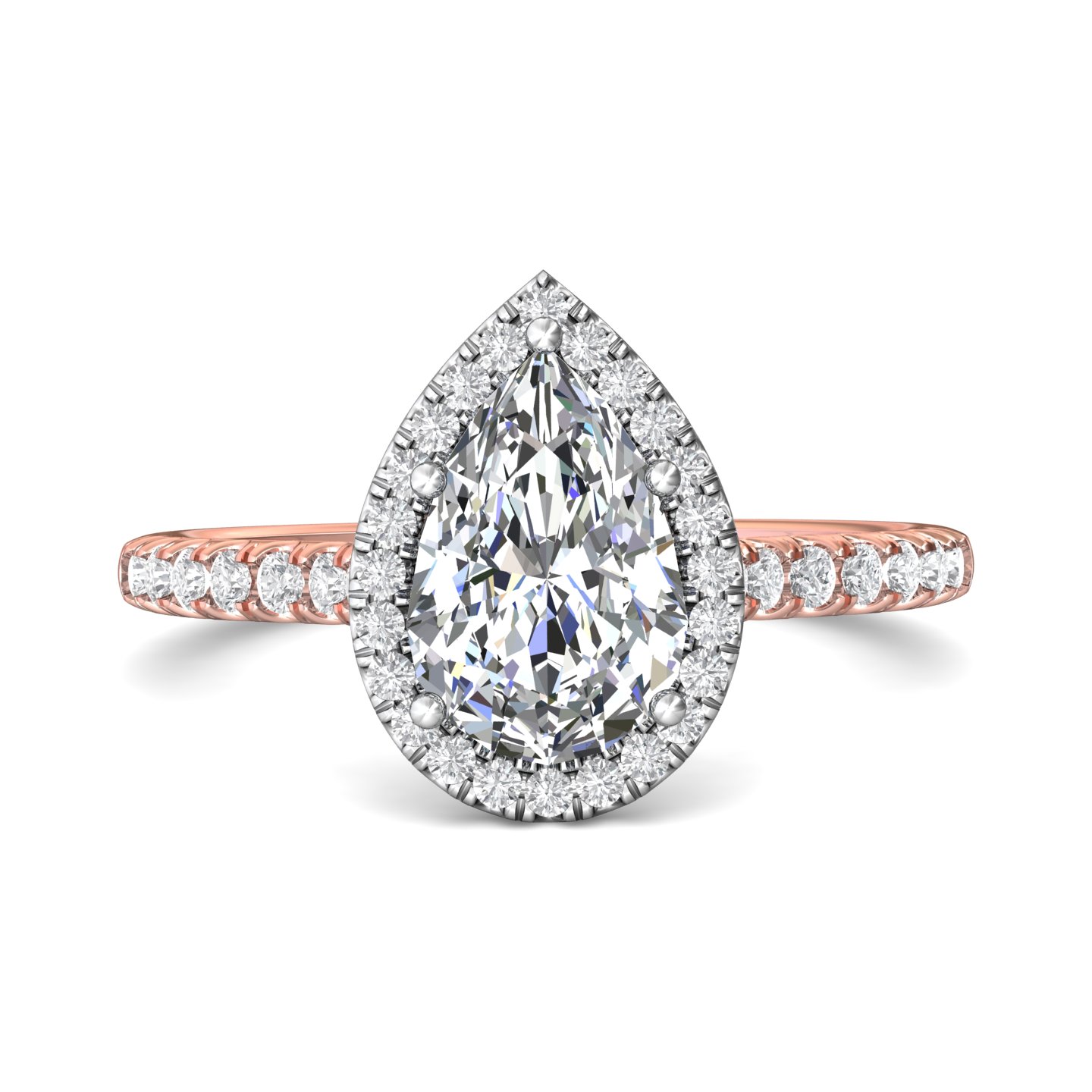 18K White and Rose Gold Pear Shape Diamond Engagement Ring