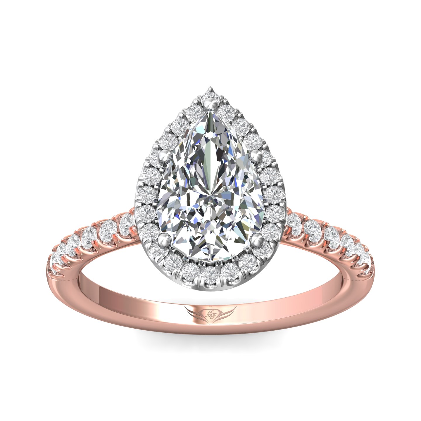18K White and Rose Gold Pear Shape Diamond Engagement Ring