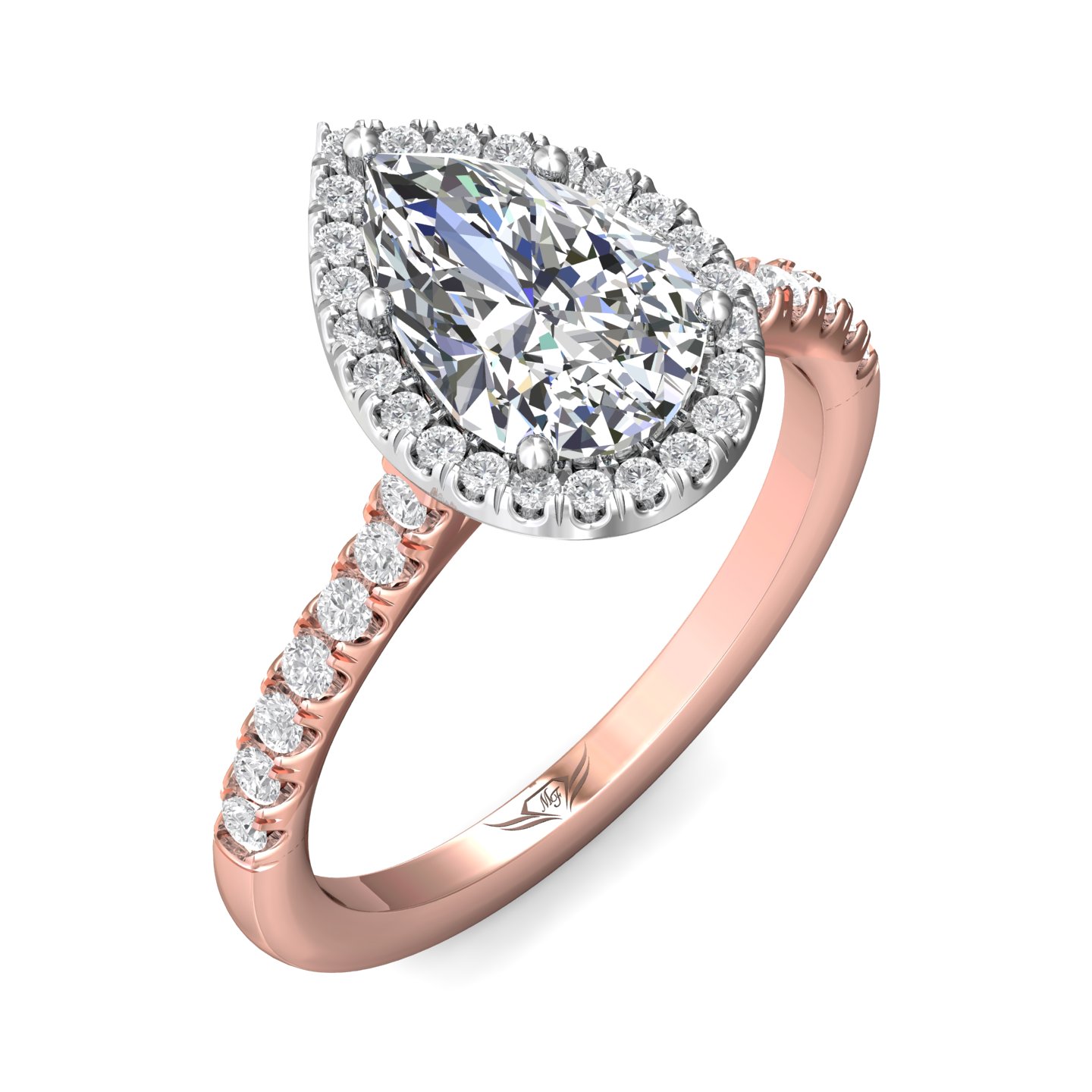 18K White and Rose Gold Pear Shape Diamond Engagement Ring