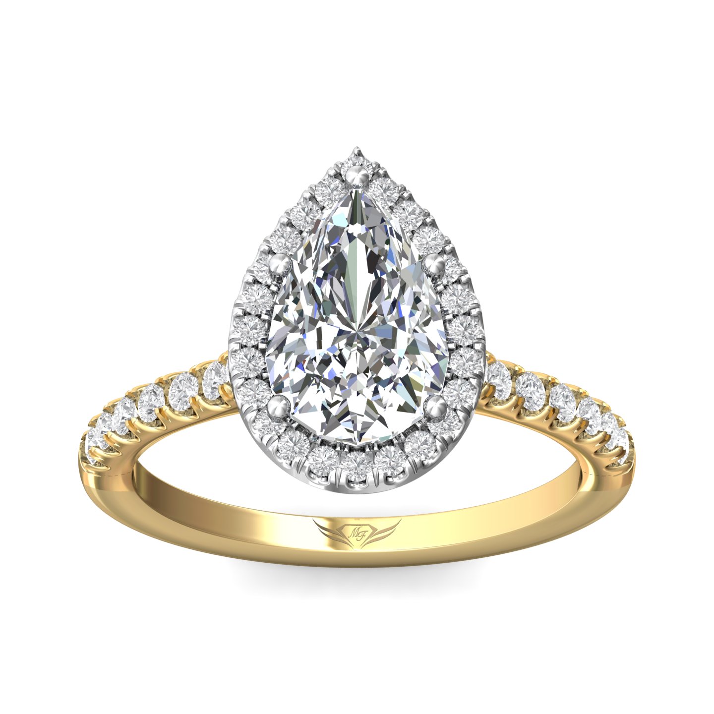 14K Yellow and White Gold Pear Shape Diamond Engagement Ring