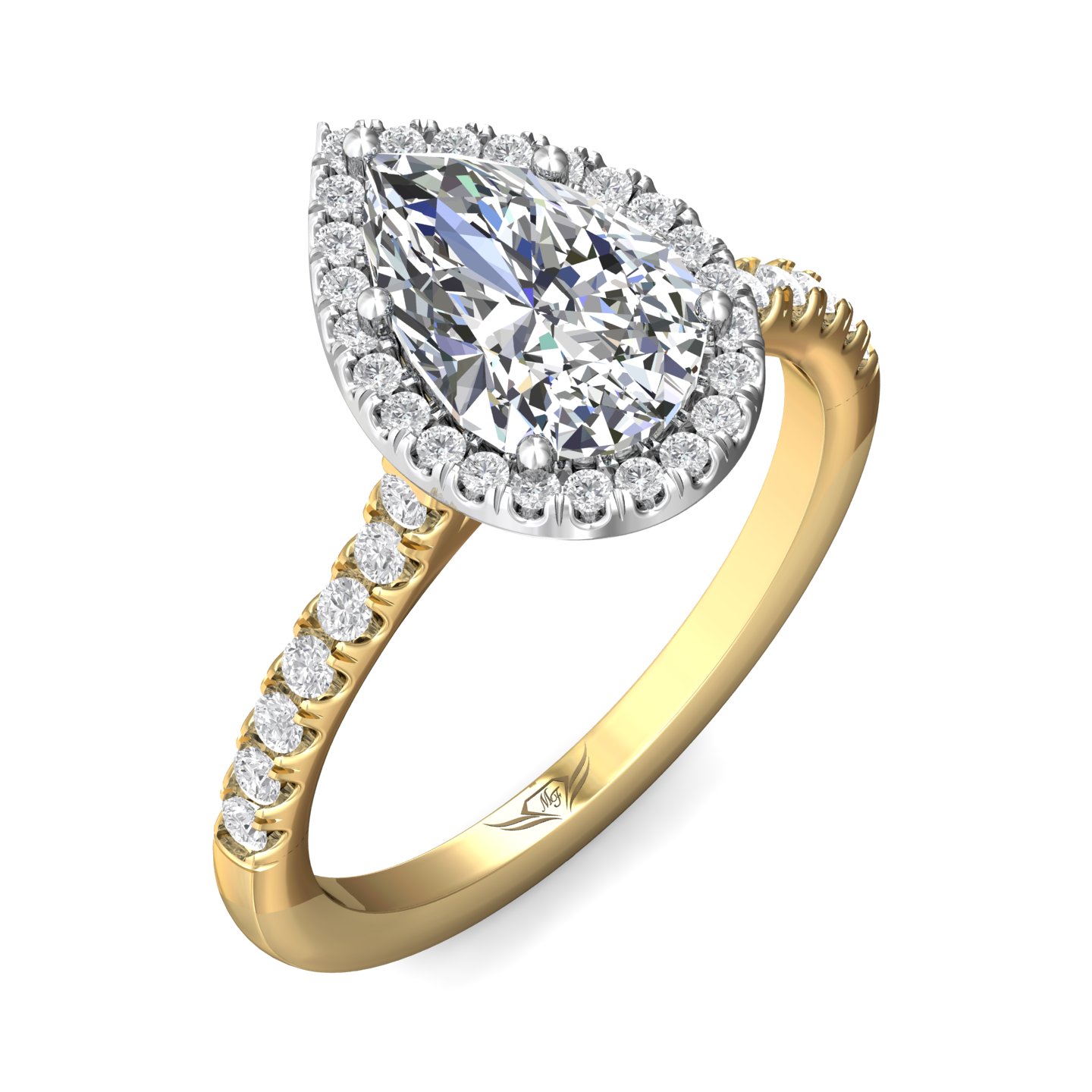 14K Yellow and White Gold Pear Shape Diamond Engagement Ring