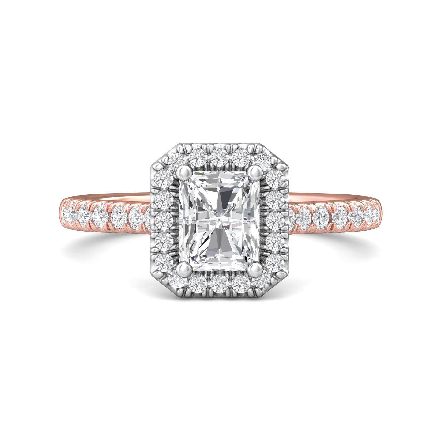 14K Rose and White Gold Radiant Diamond Engagement Ring