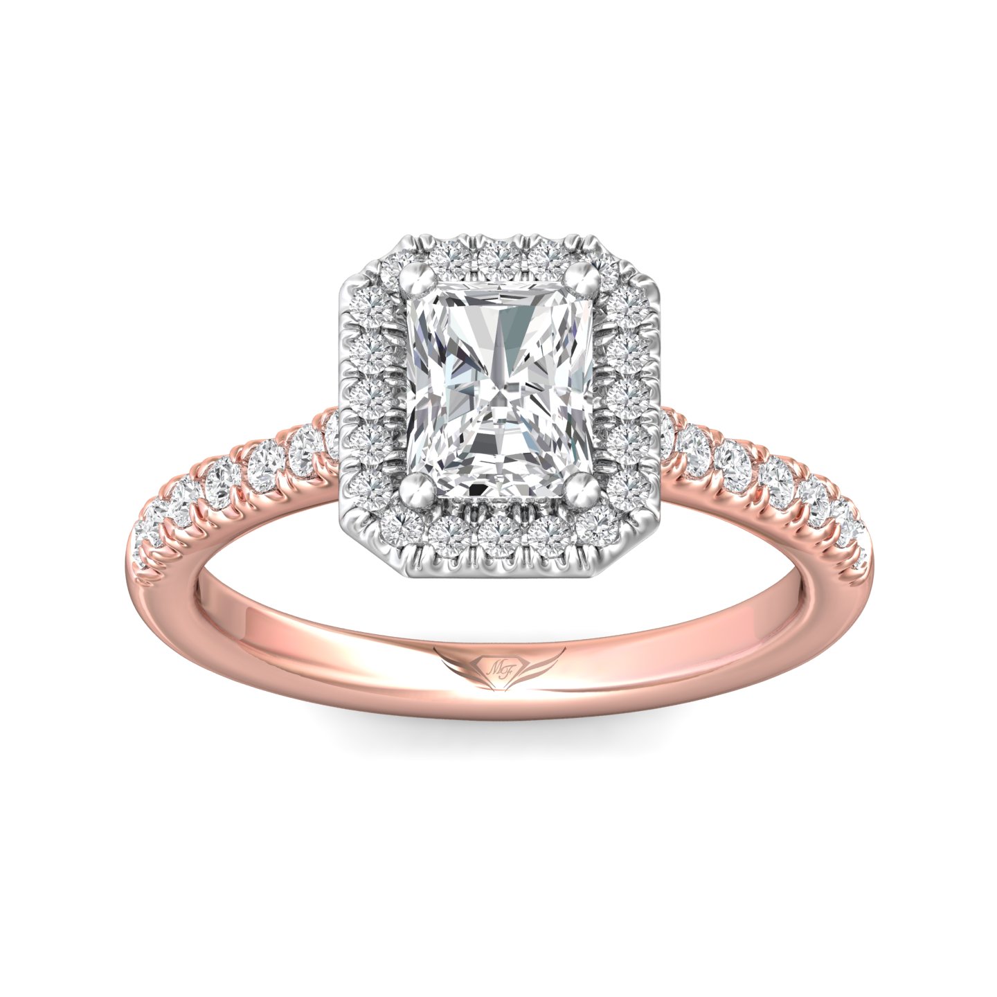 14K Rose and White Gold Radiant Diamond Engagement Ring