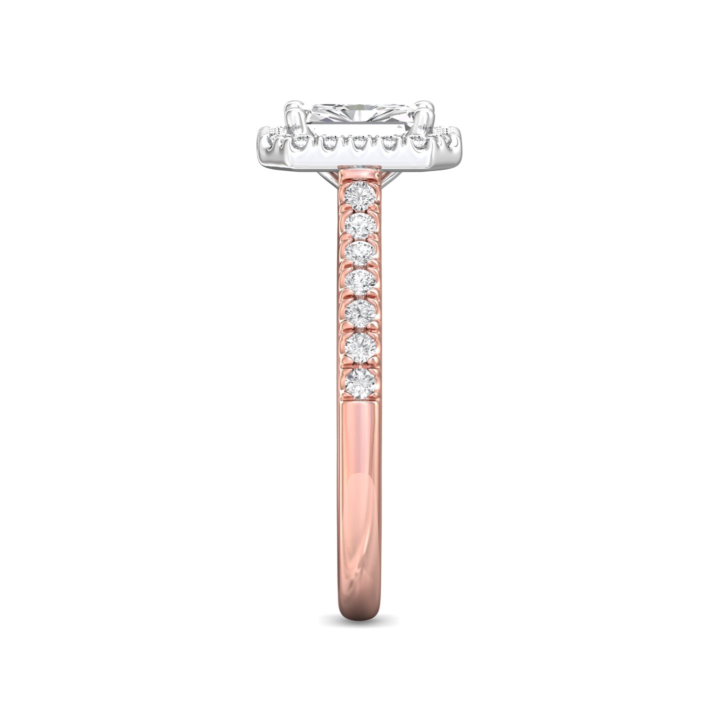 14K Rose and White Gold Radiant Diamond Engagement Ring