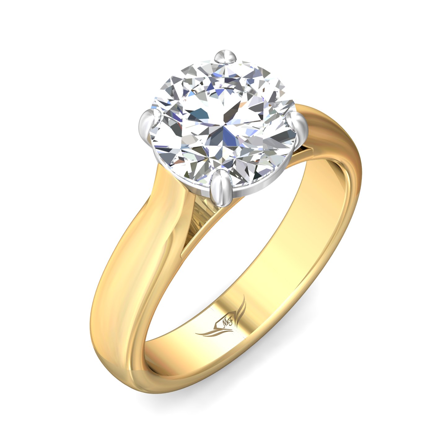 14K Two Tone Round Diamond Engagement Ring
