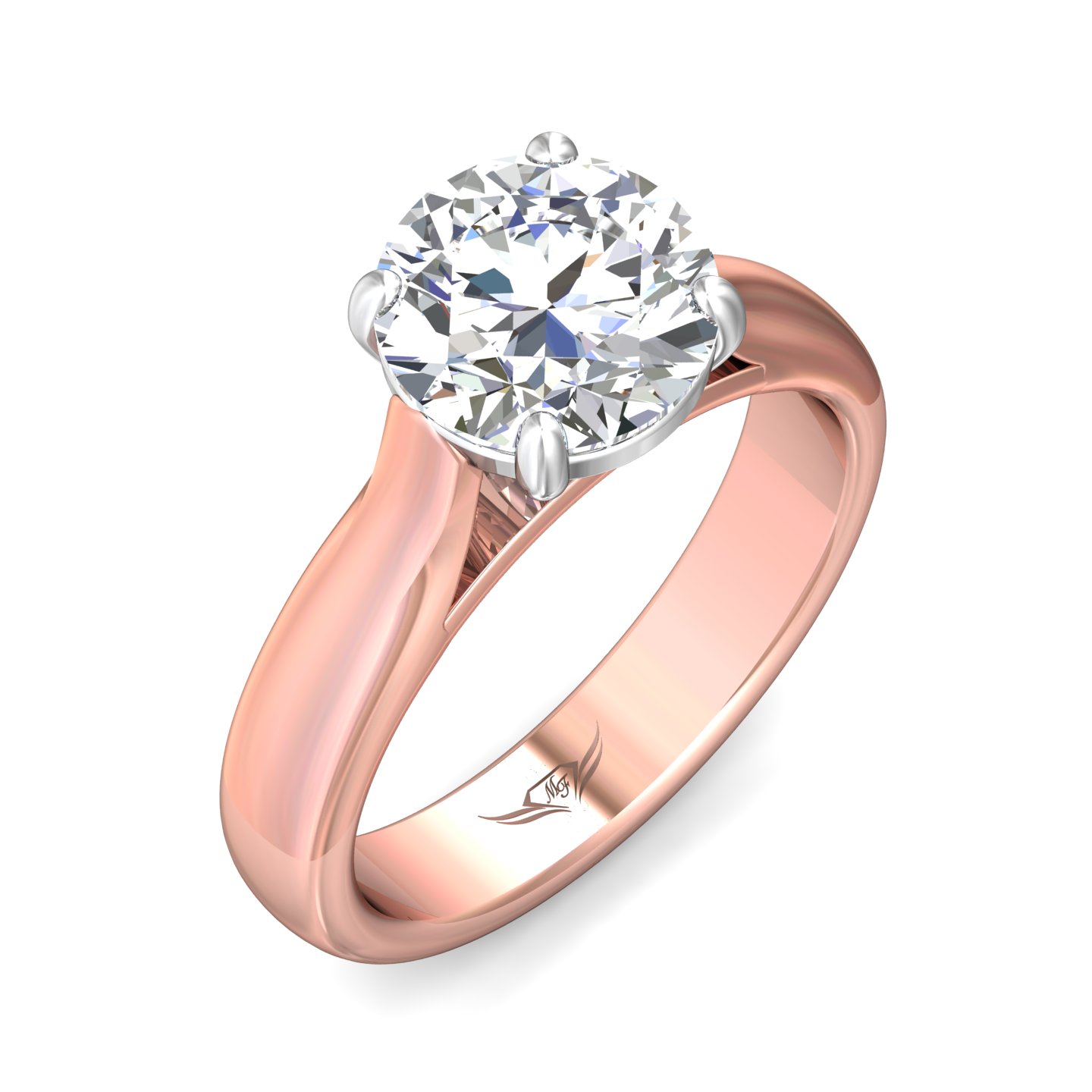 18K White and Rose Gold Round Diamond Engagement Ring