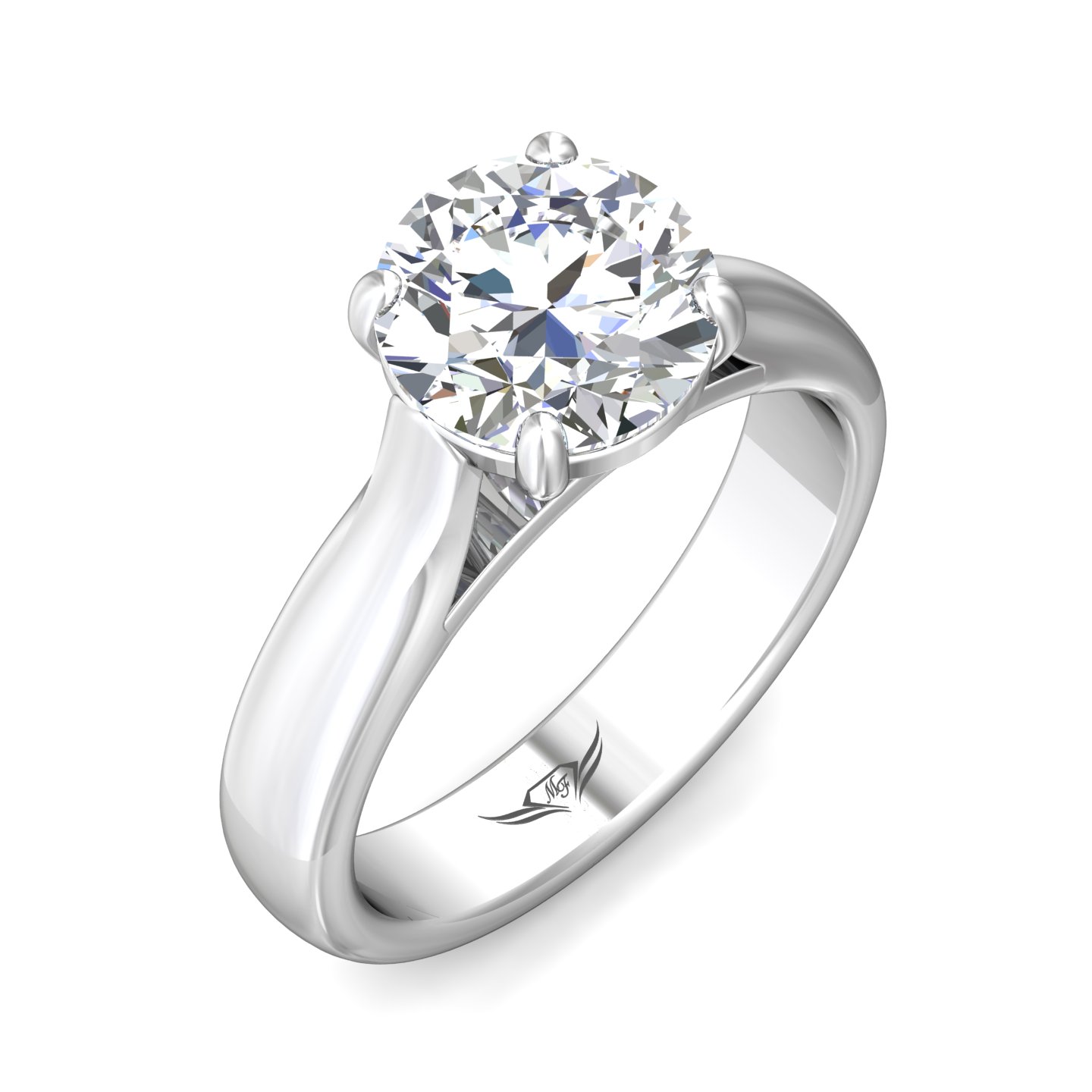 14K White Gold Round Diamond Engagement Ring