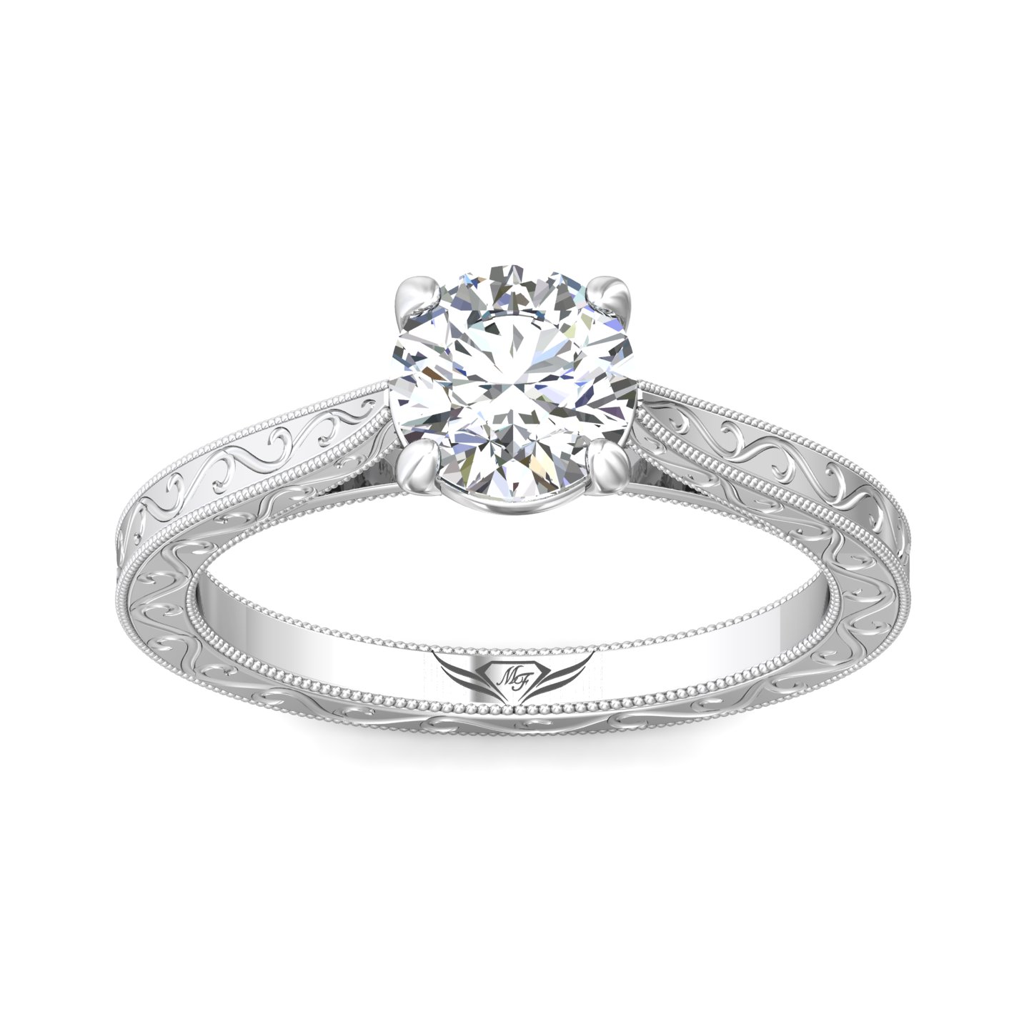 14K White Gold Round Diamond Engagement Ring