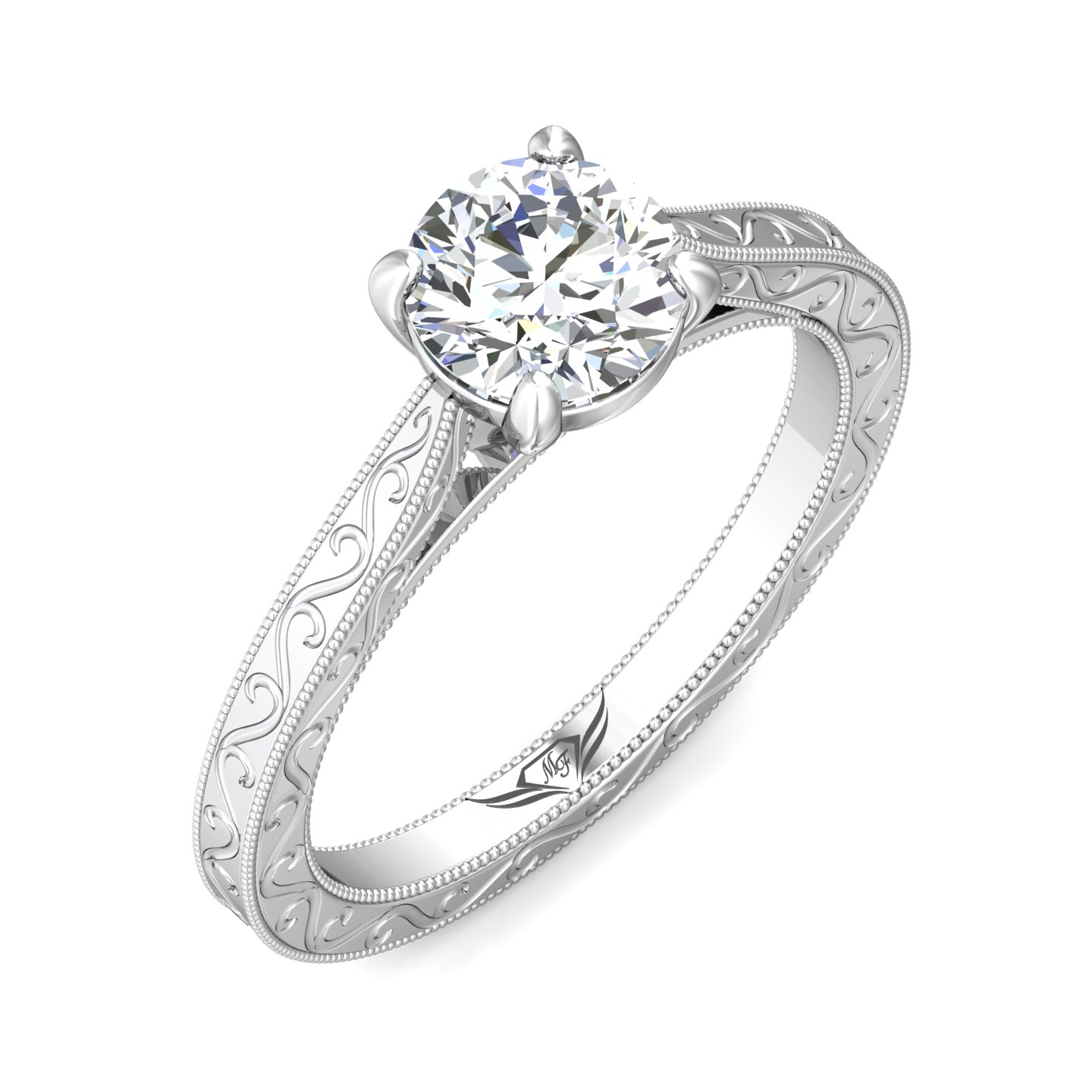 14K White Gold Round Diamond Engagement Ring