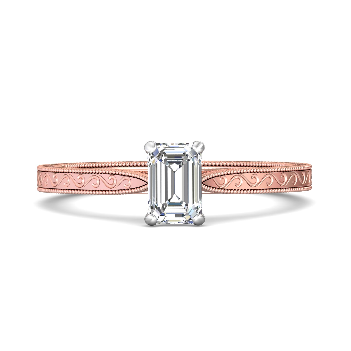 14K Rose and White Gold Emerald Cut Diamond Engagement Ring