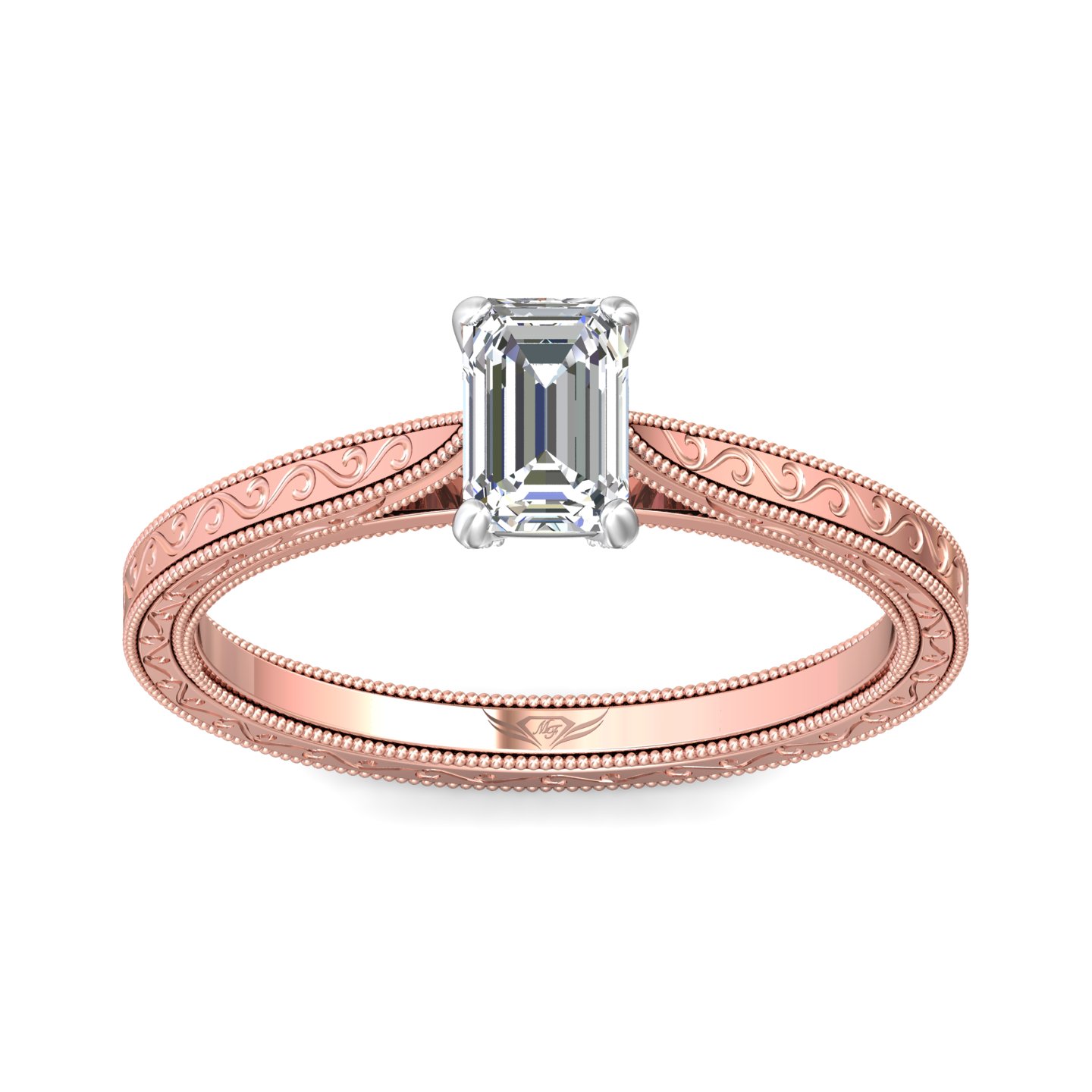 14K Rose and White Gold Emerald Cut Diamond Engagement Ring