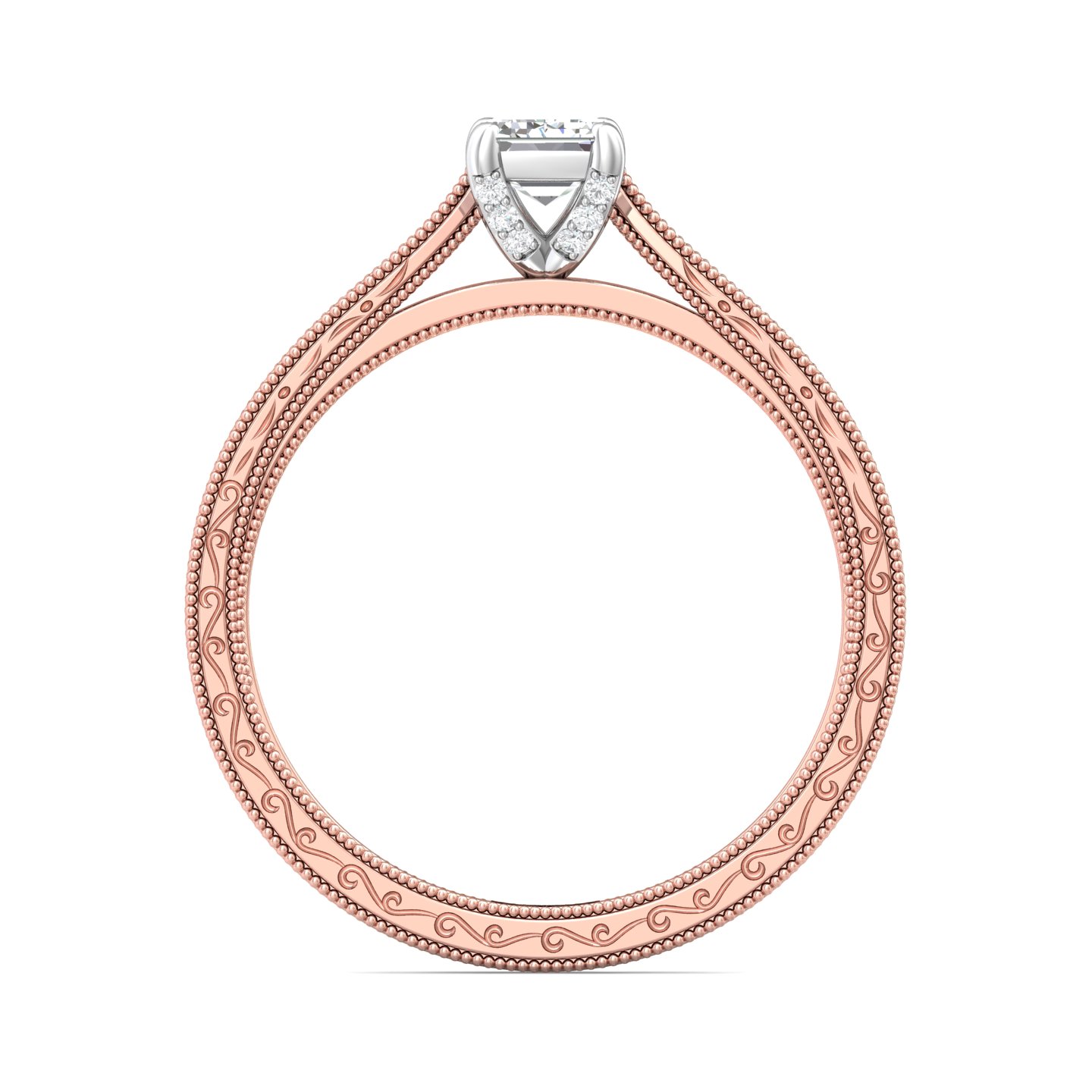 14K Rose and White Gold Emerald Cut Diamond Engagement Ring