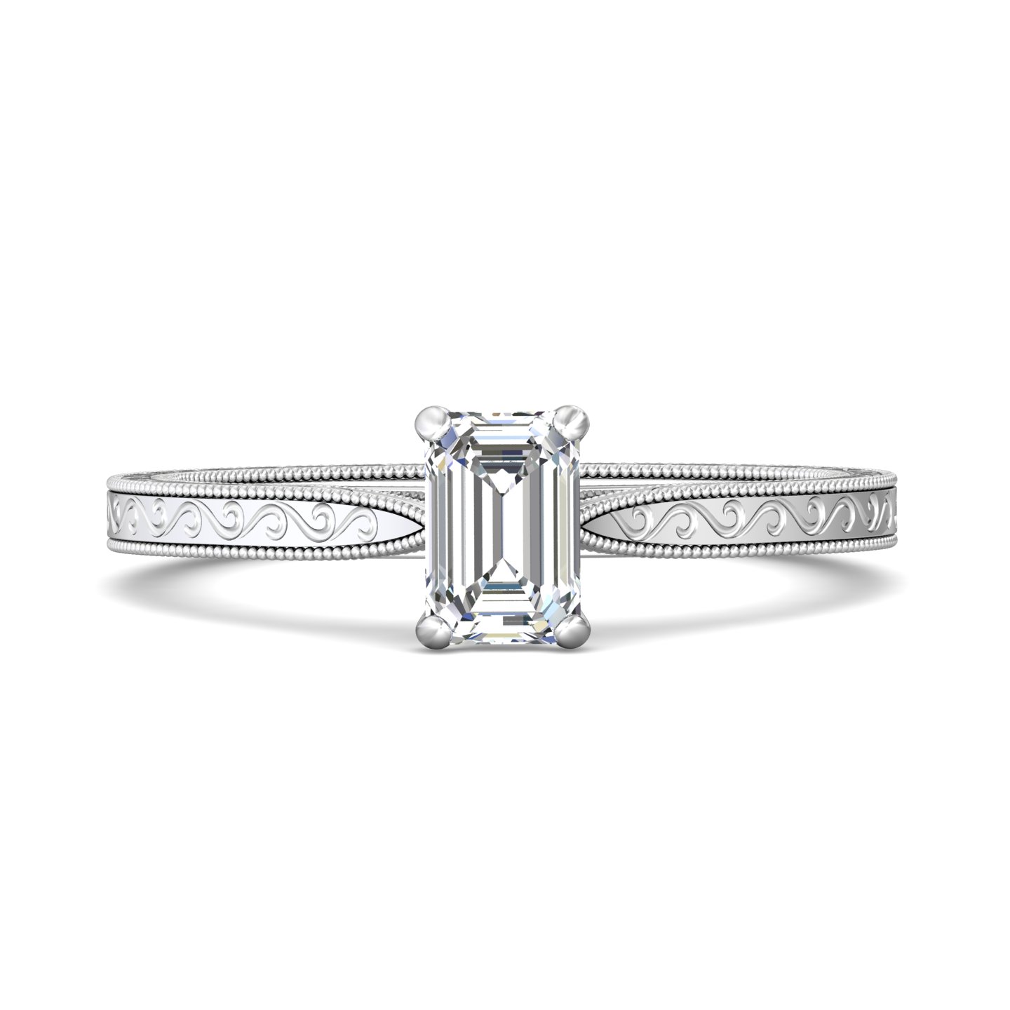 14K White Gold Emerald Cut Diamond Engagement Ring