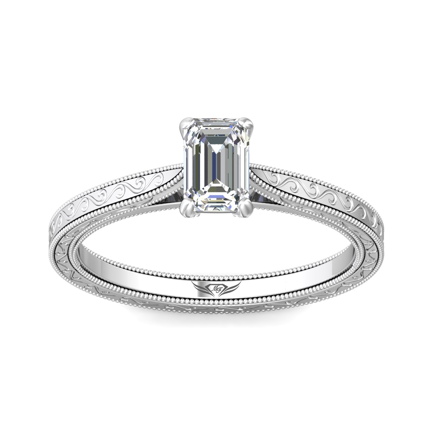 14K White Gold Emerald Cut Diamond Engagement Ring
