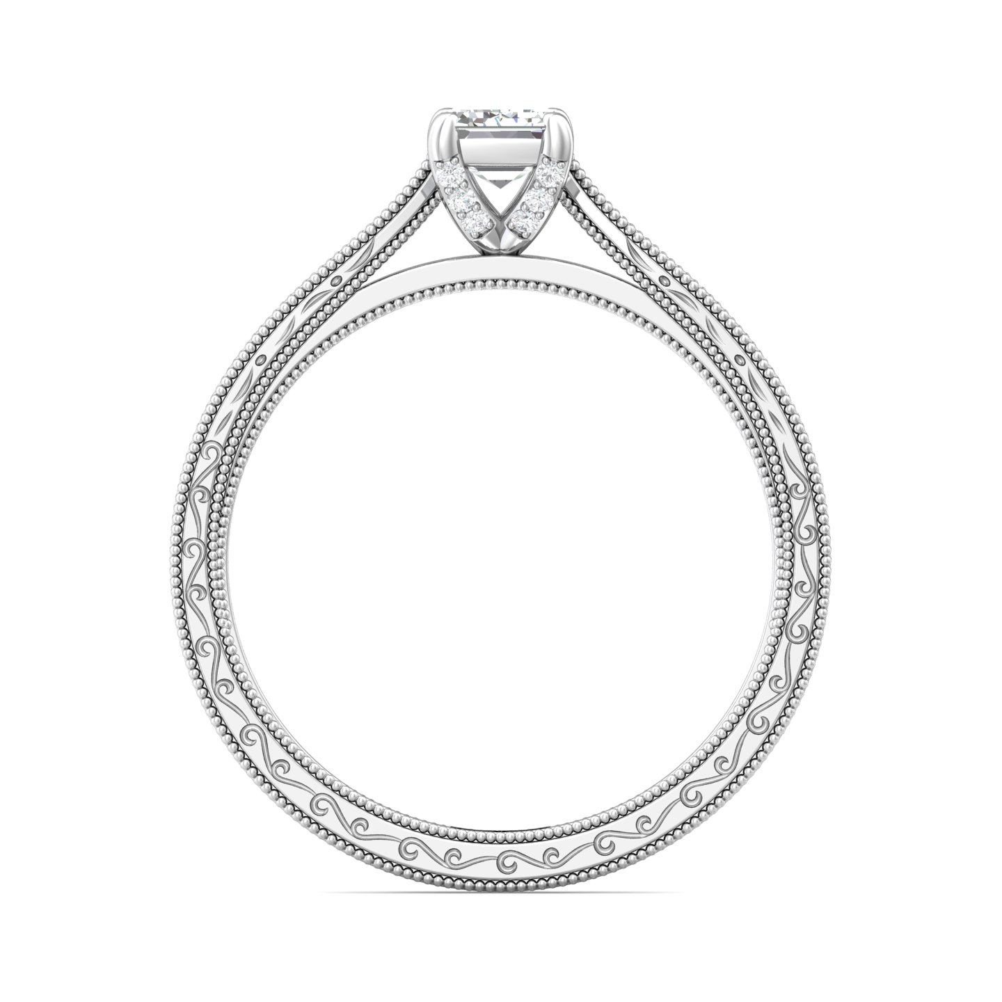 14K White Gold Emerald Cut Diamond Engagement Ring