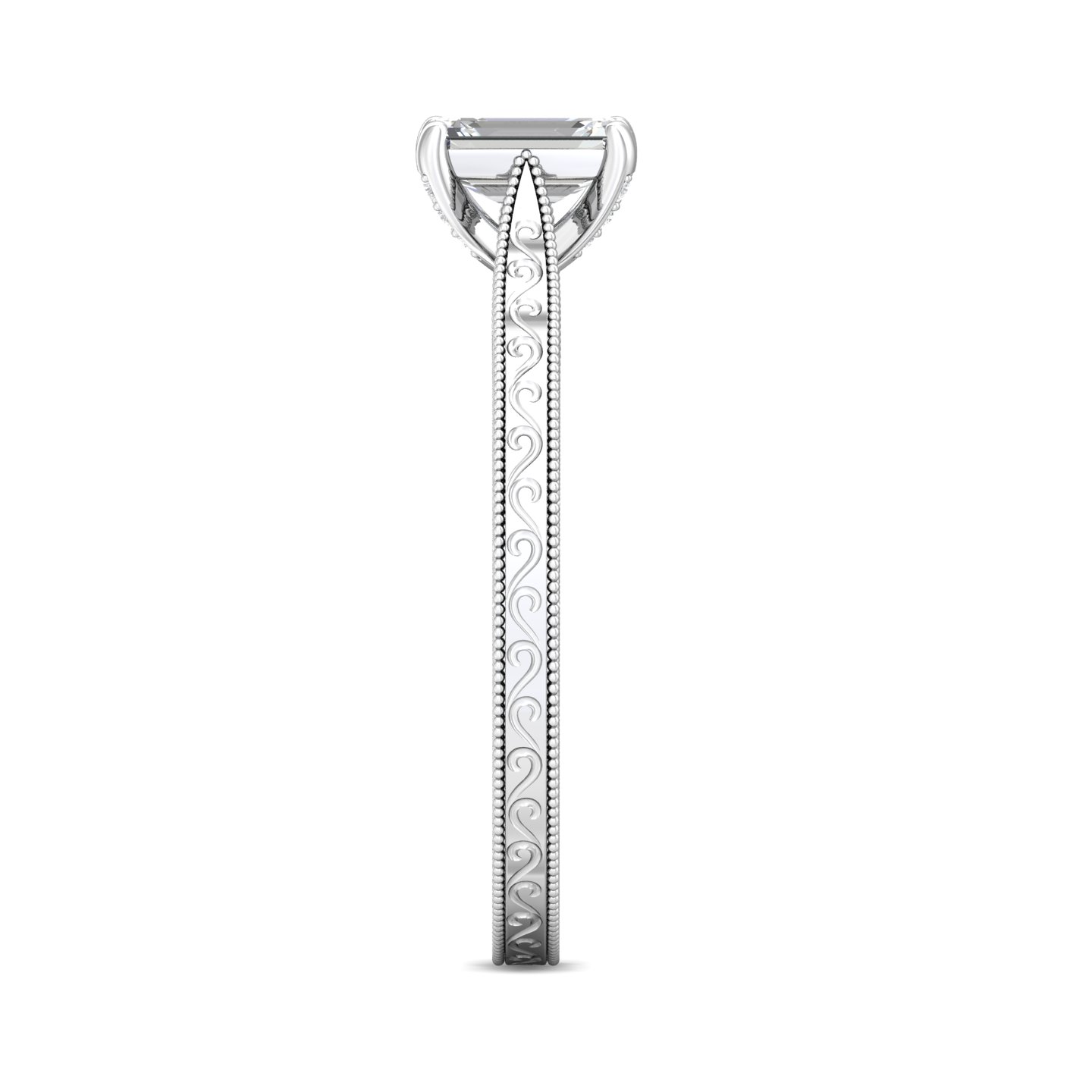 14K White Gold Emerald Cut Diamond Engagement Ring