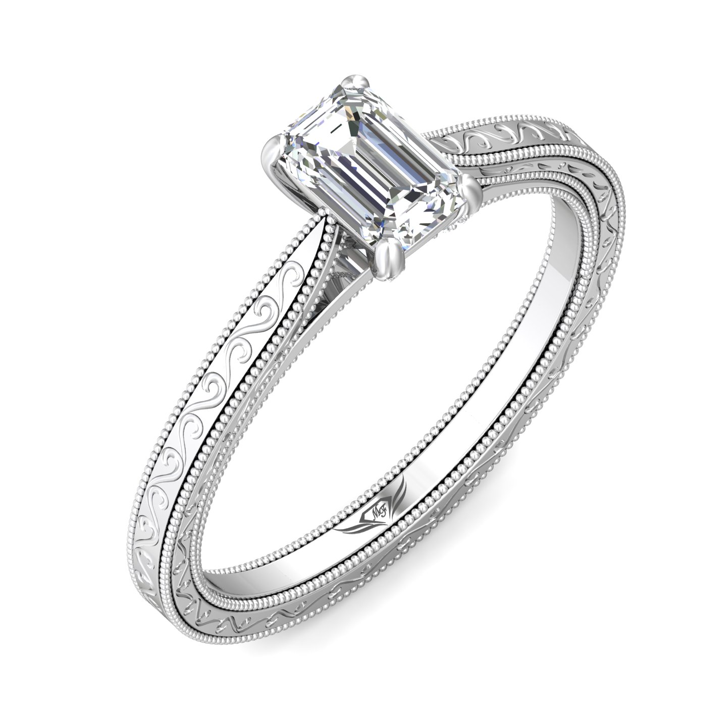 14K White Gold Emerald Cut Diamond Engagement Ring