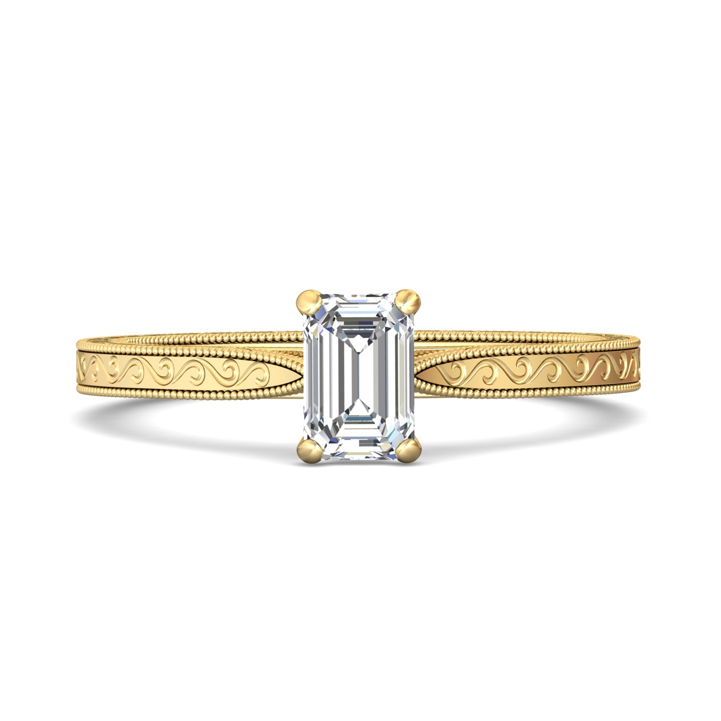 18K Yellow Gold Emerald Cut Diamond Engagement Ring