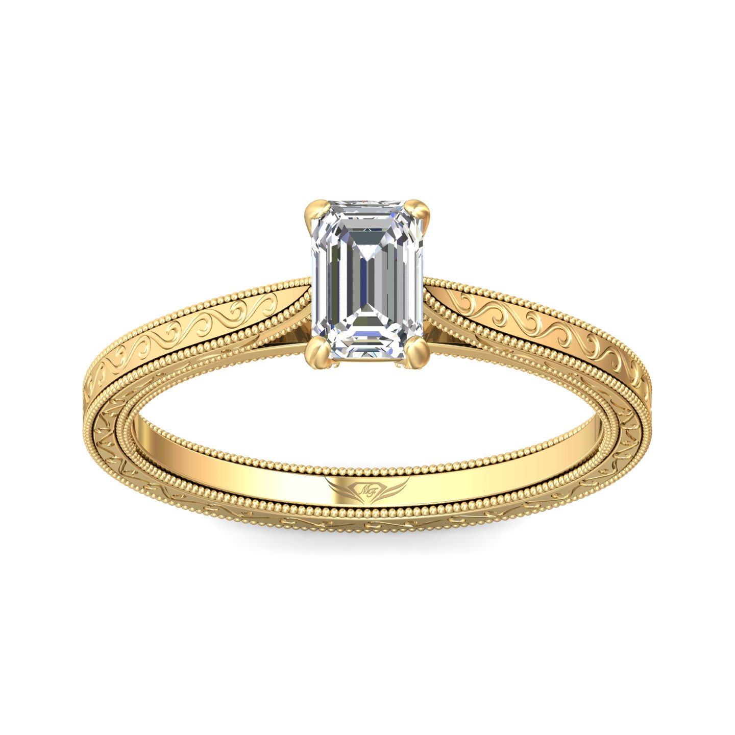 18K Yellow Gold Emerald Cut Diamond Engagement Ring