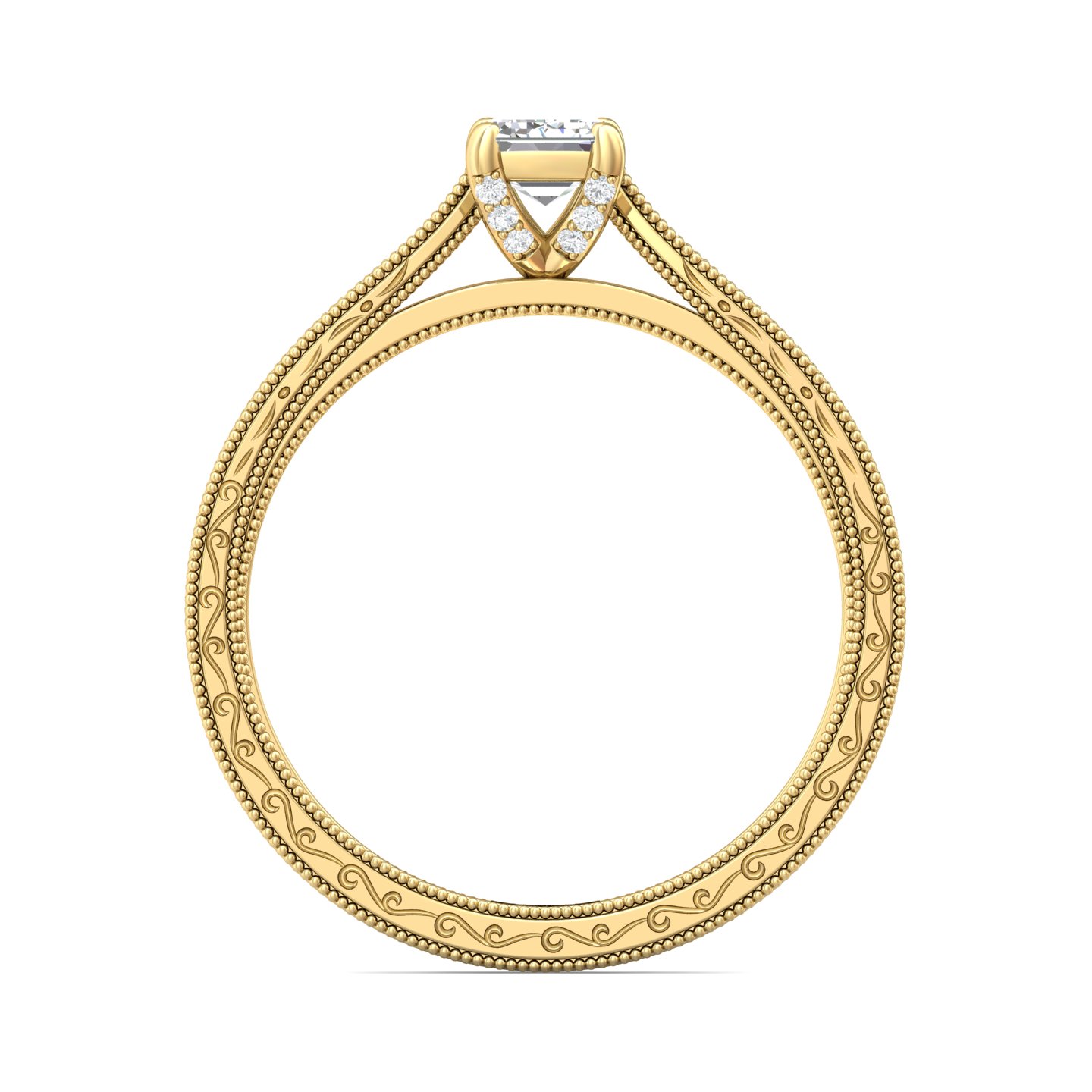 18K Yellow Gold Emerald Cut Diamond Engagement Ring