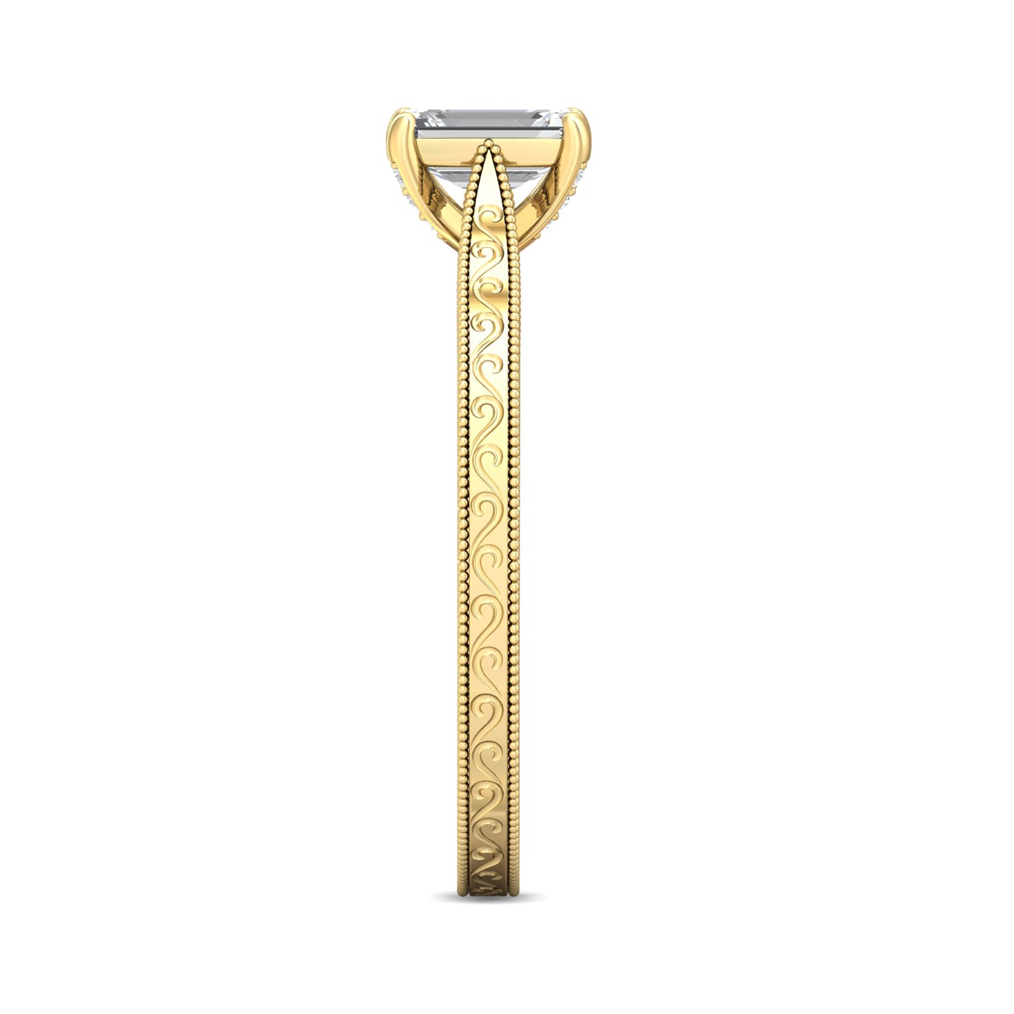 18K Yellow Gold Emerald Cut Diamond Engagement Ring