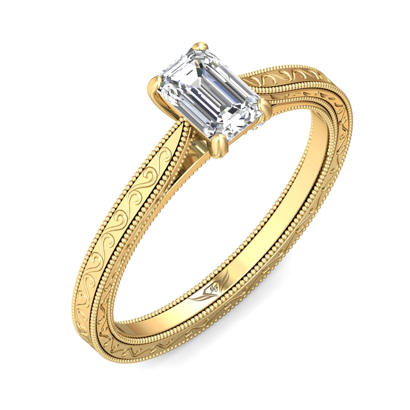 18K Yellow Gold Emerald Cut Diamond Engagement Ring