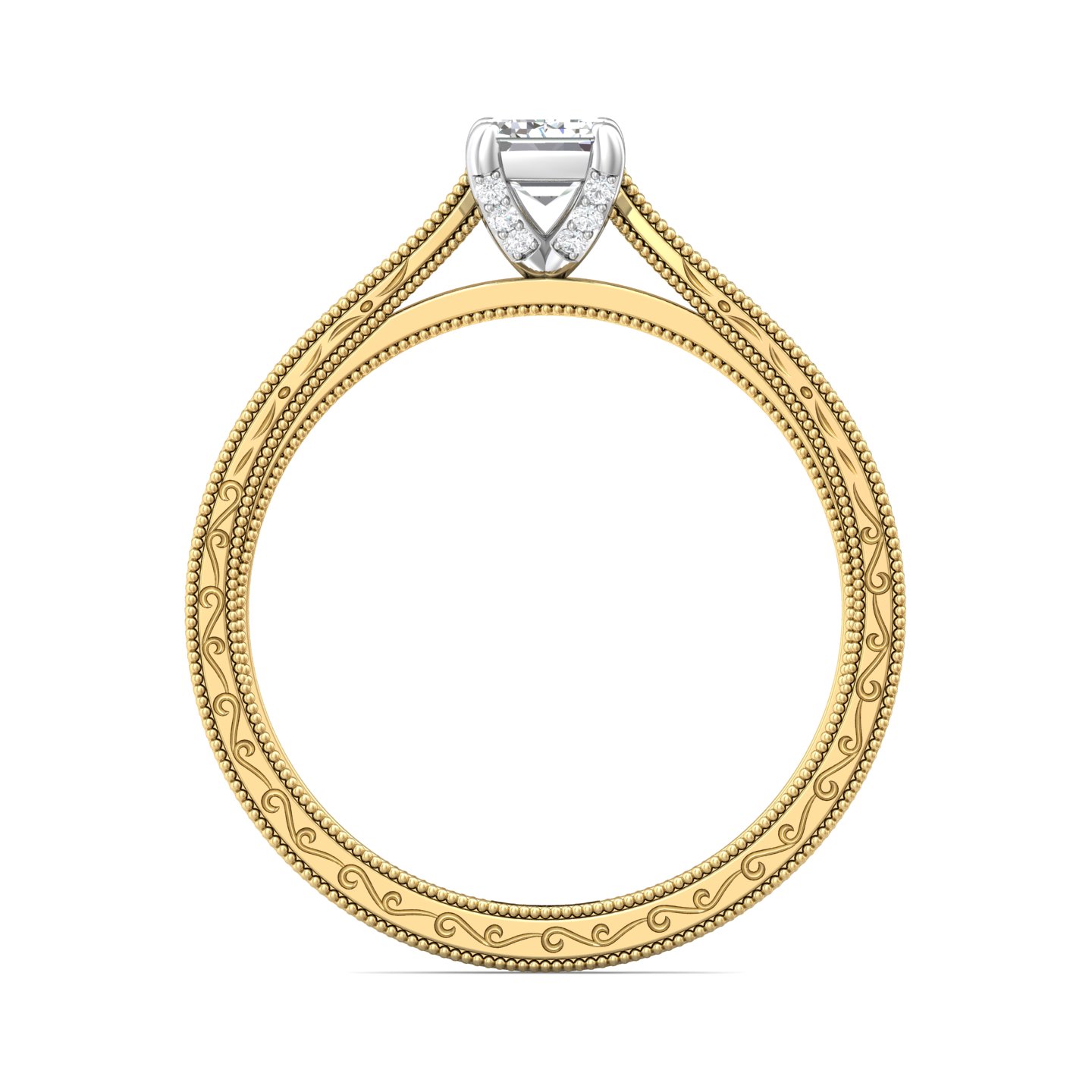 14K Yellow and White Gold Emerald Cut Diamond Engagement Ring