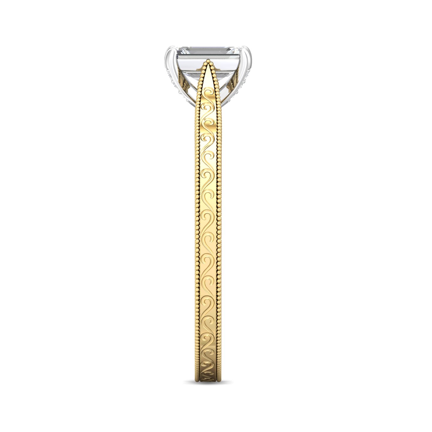 14K Yellow and White Gold Emerald Cut Diamond Engagement Ring