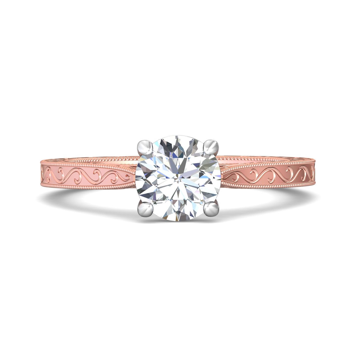 18K White and Rose Gold Round Diamond Engagement Ring