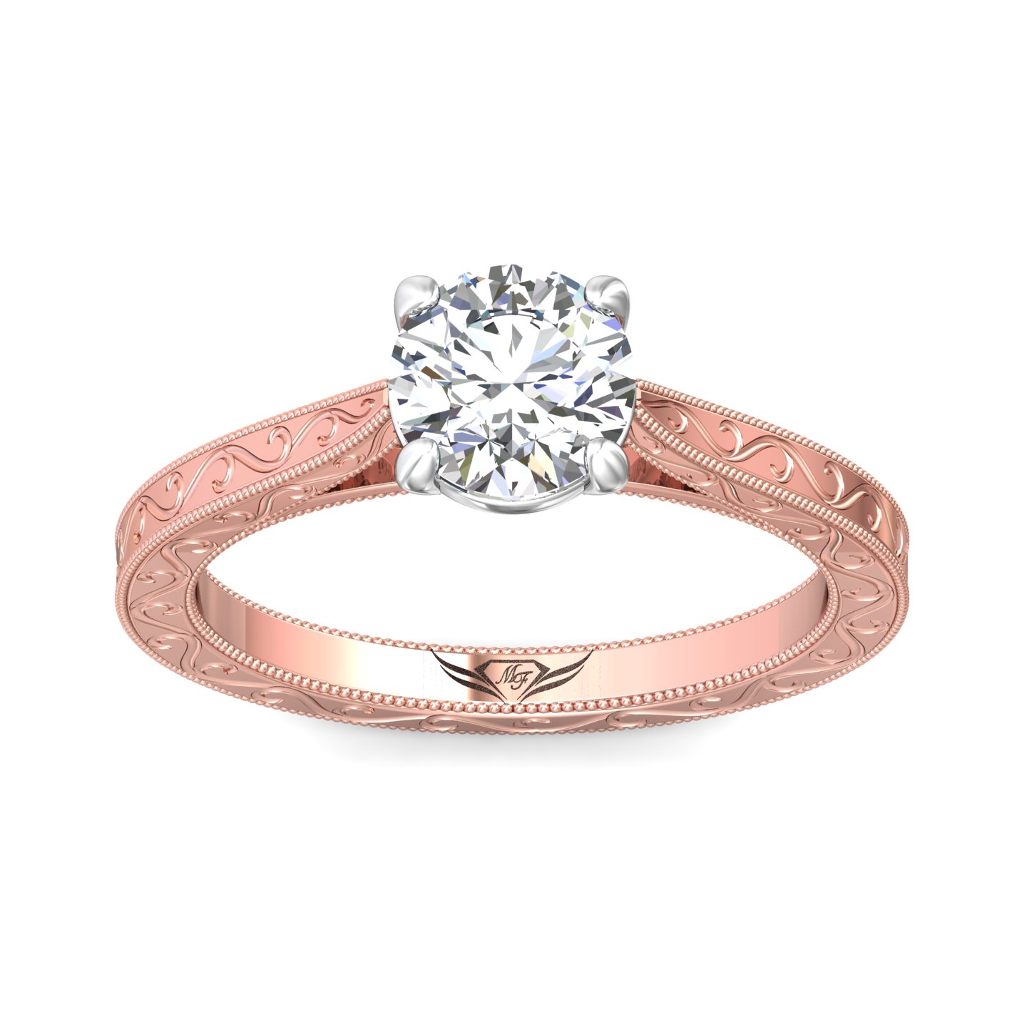14K Rose and White Gold Round Diamond Engagement Ring