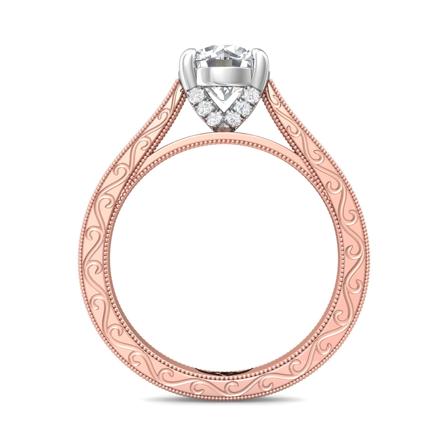 14K Rose and White Gold Round Diamond Engagement Ring