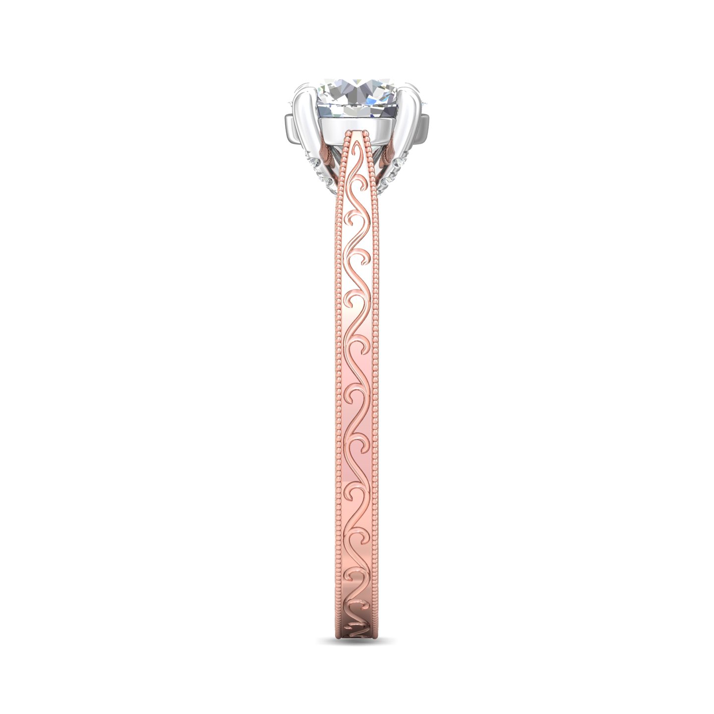 14K Rose and White Gold Round Diamond Engagement Ring