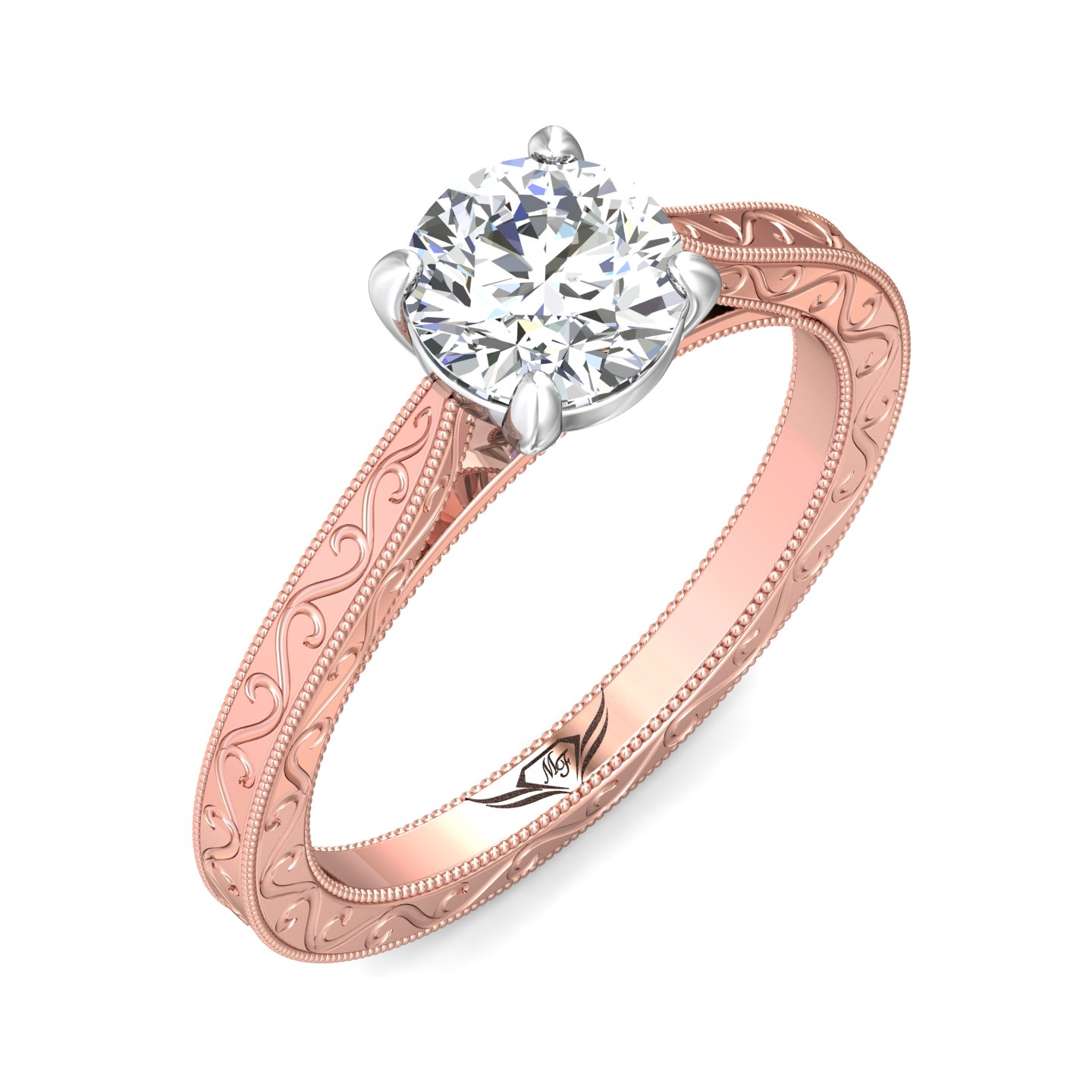 14K Rose and White Gold Round Diamond Engagement Ring