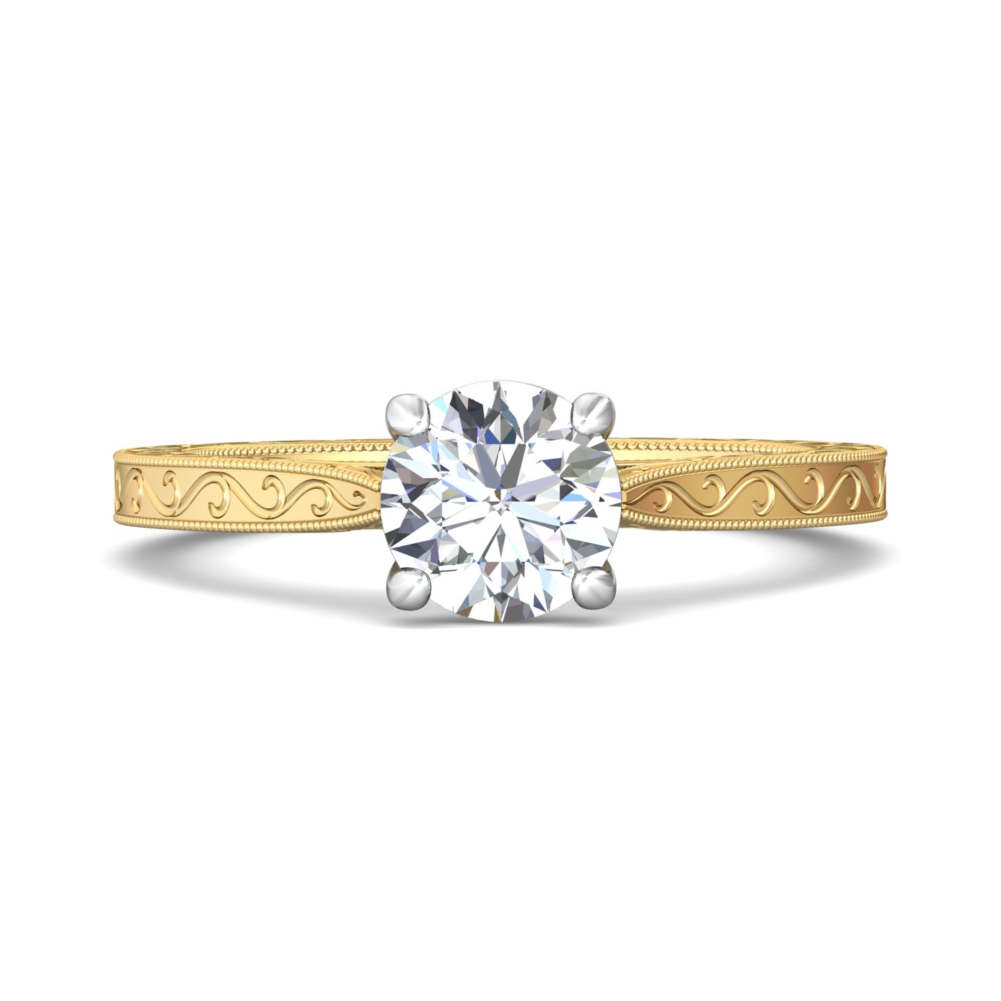 18K Yellow Gold and Platinum Round Diamond Engagement Ring