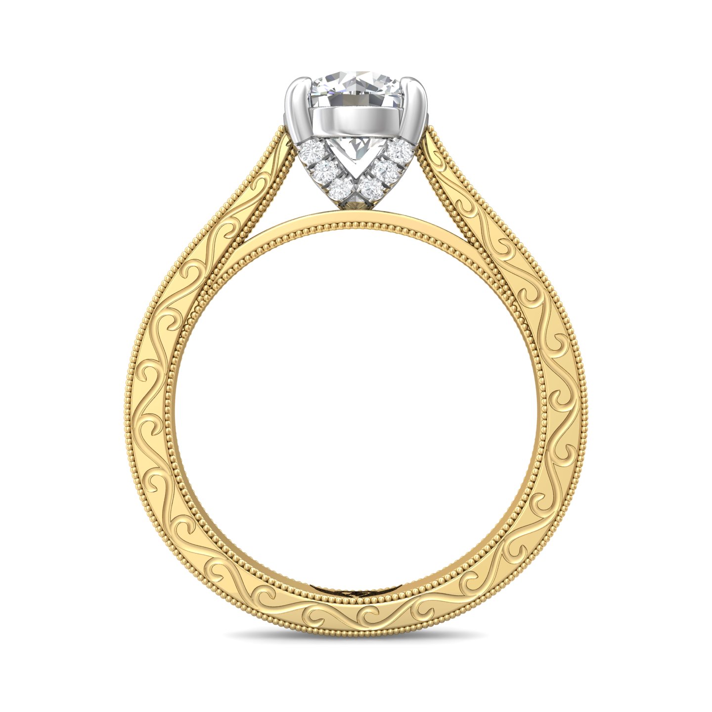 18K White and Yellow Gold Round Diamond Engagement Ring