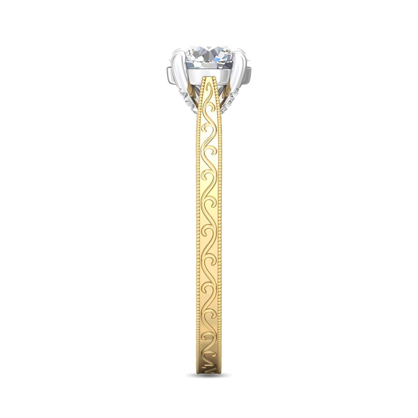 18K White and Yellow Gold Round Diamond Engagement Ring