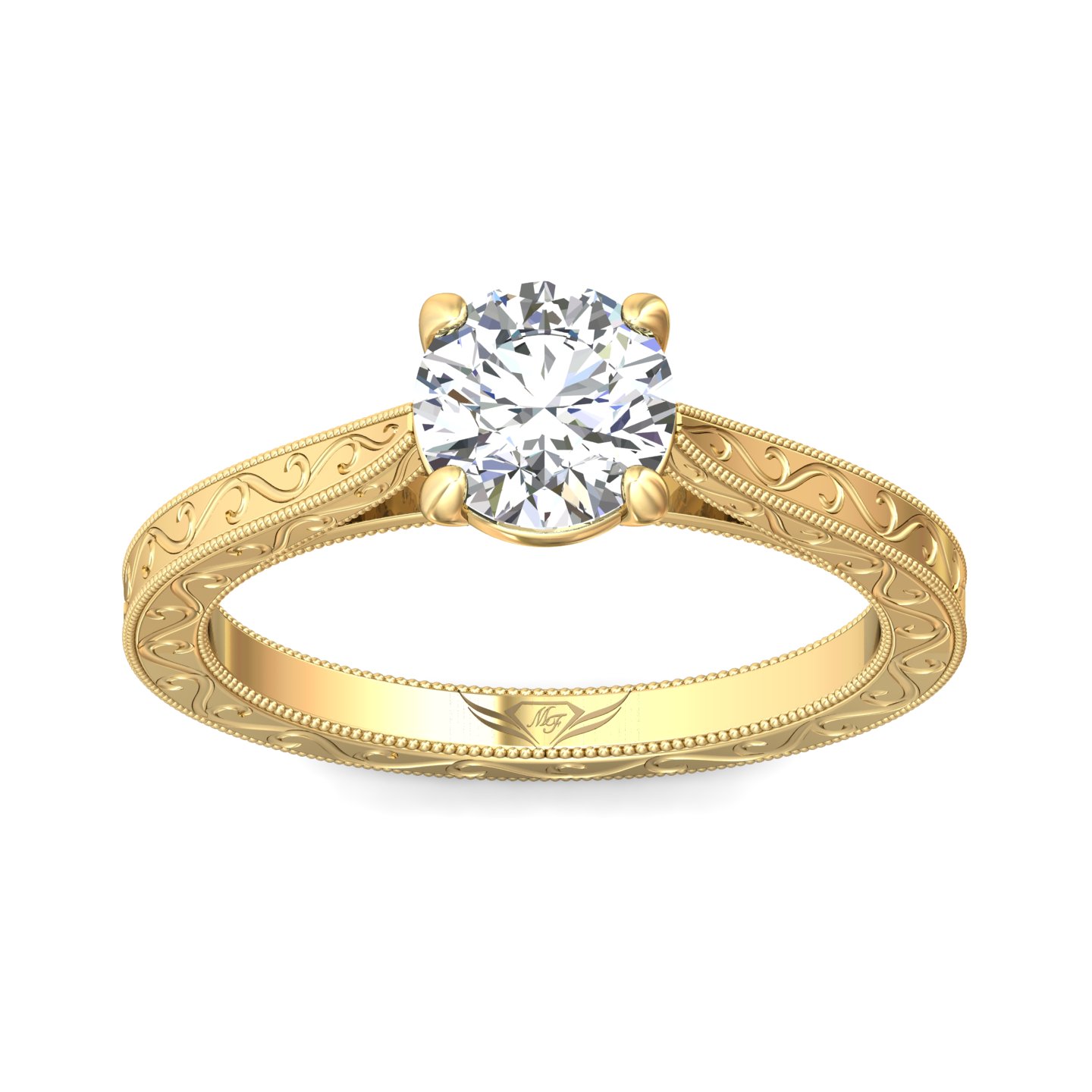 14K Yellow Gold Round Diamond Engagement Ring