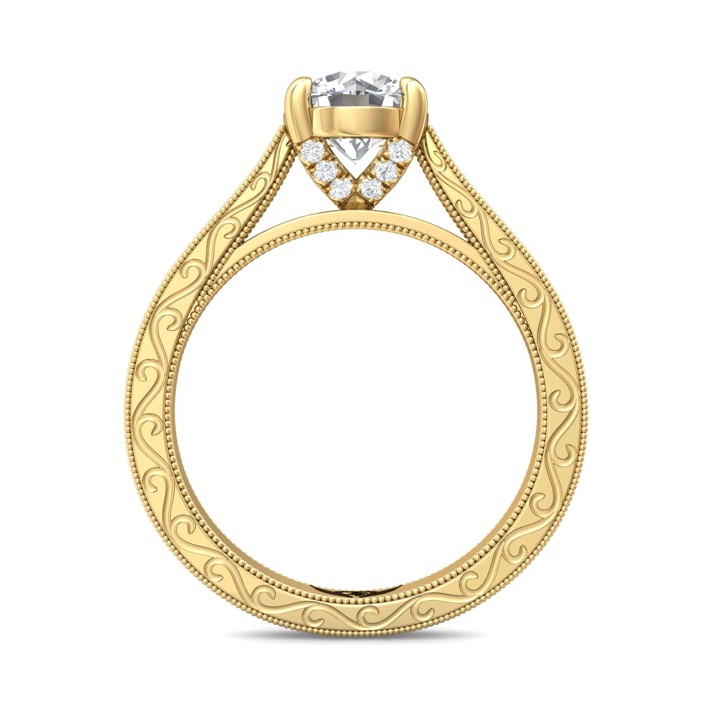 14K Yellow Gold Round Diamond Engagement Ring