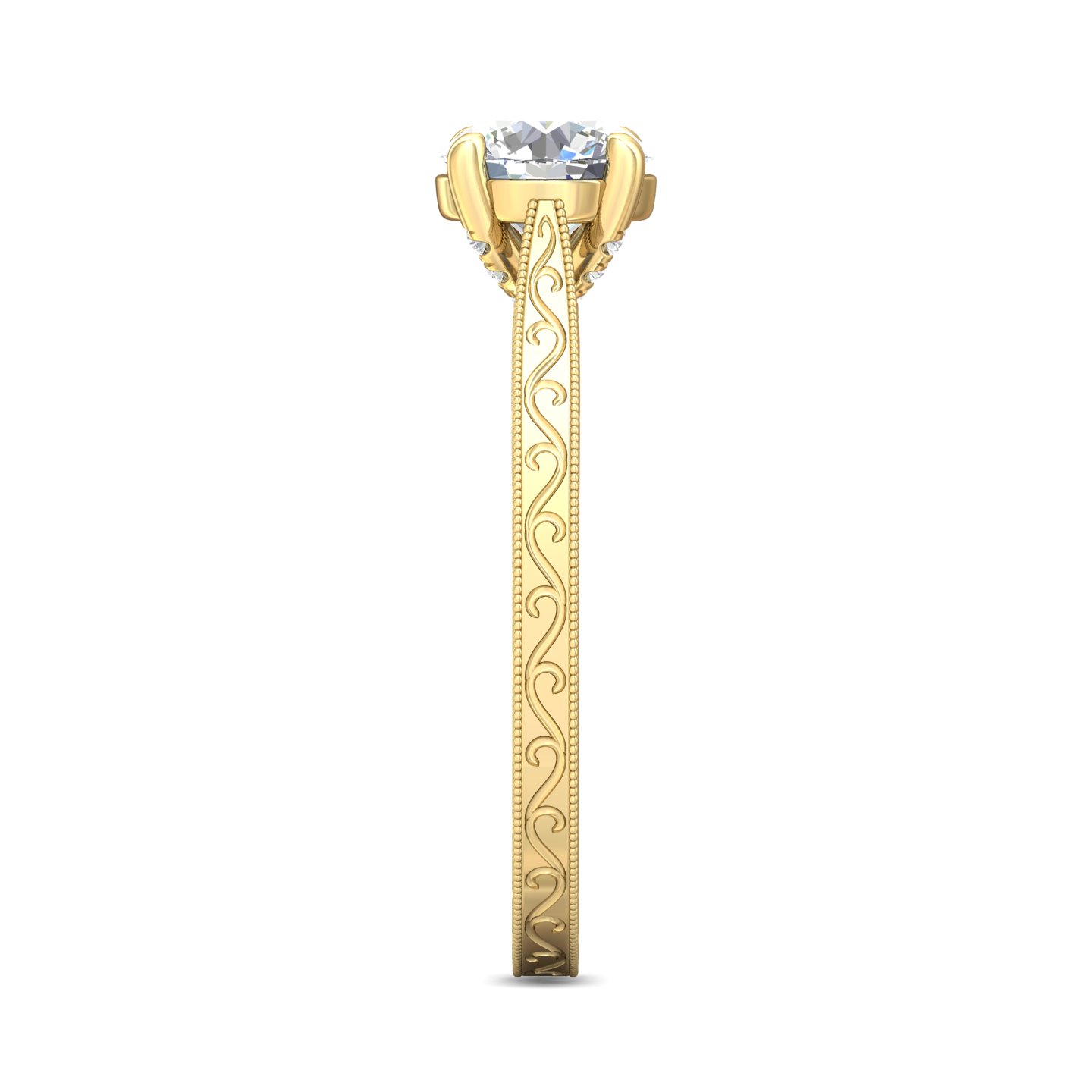 14K Yellow Gold Round Diamond Engagement Ring