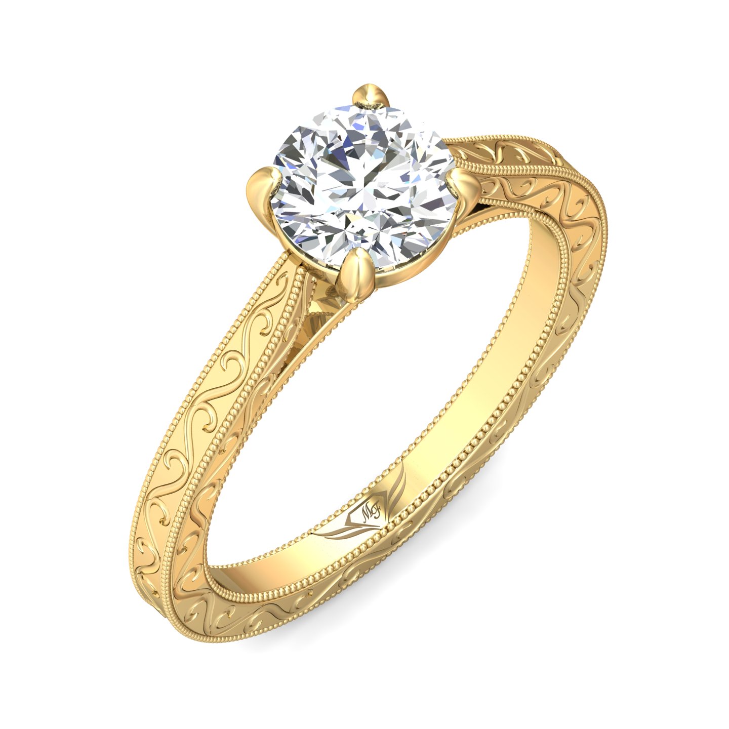 14K Yellow Gold Round Diamond Engagement Ring