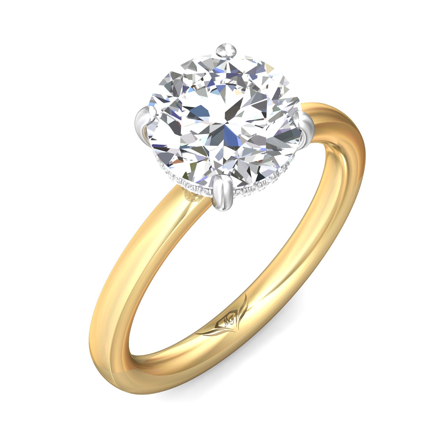 14K Yellow and White Gold Round Diamond Engagement Ring