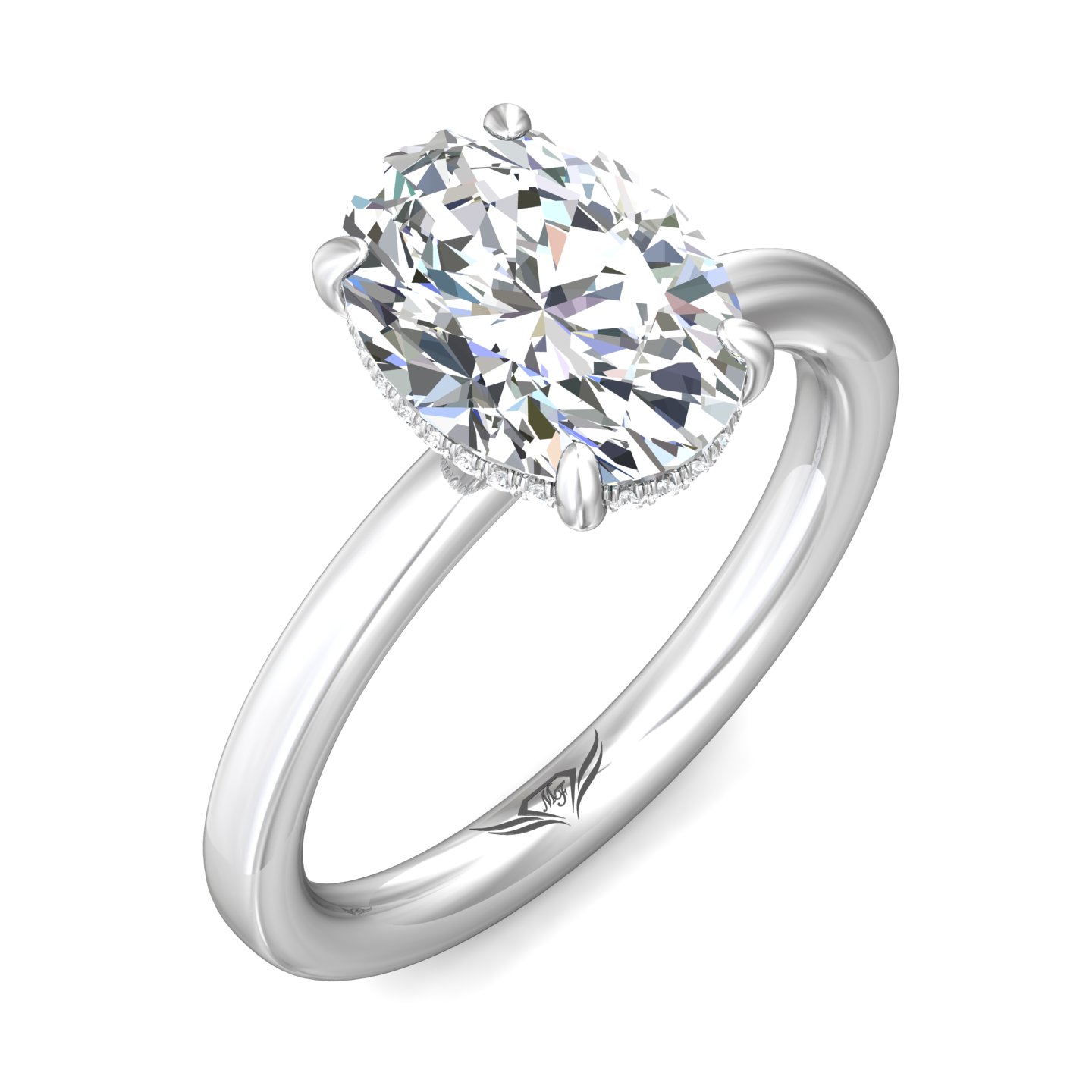 18K White Gold Oval Diamond Engagement Ring