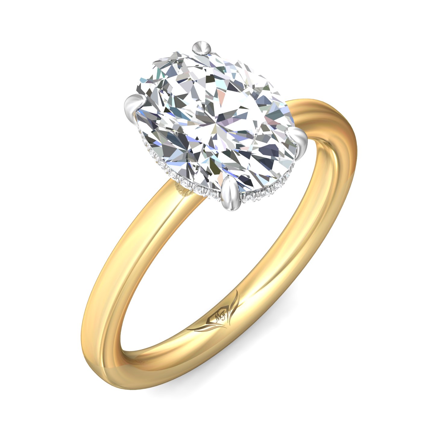 18K White and Yellow Gold Oval Diamond Engagement Ring