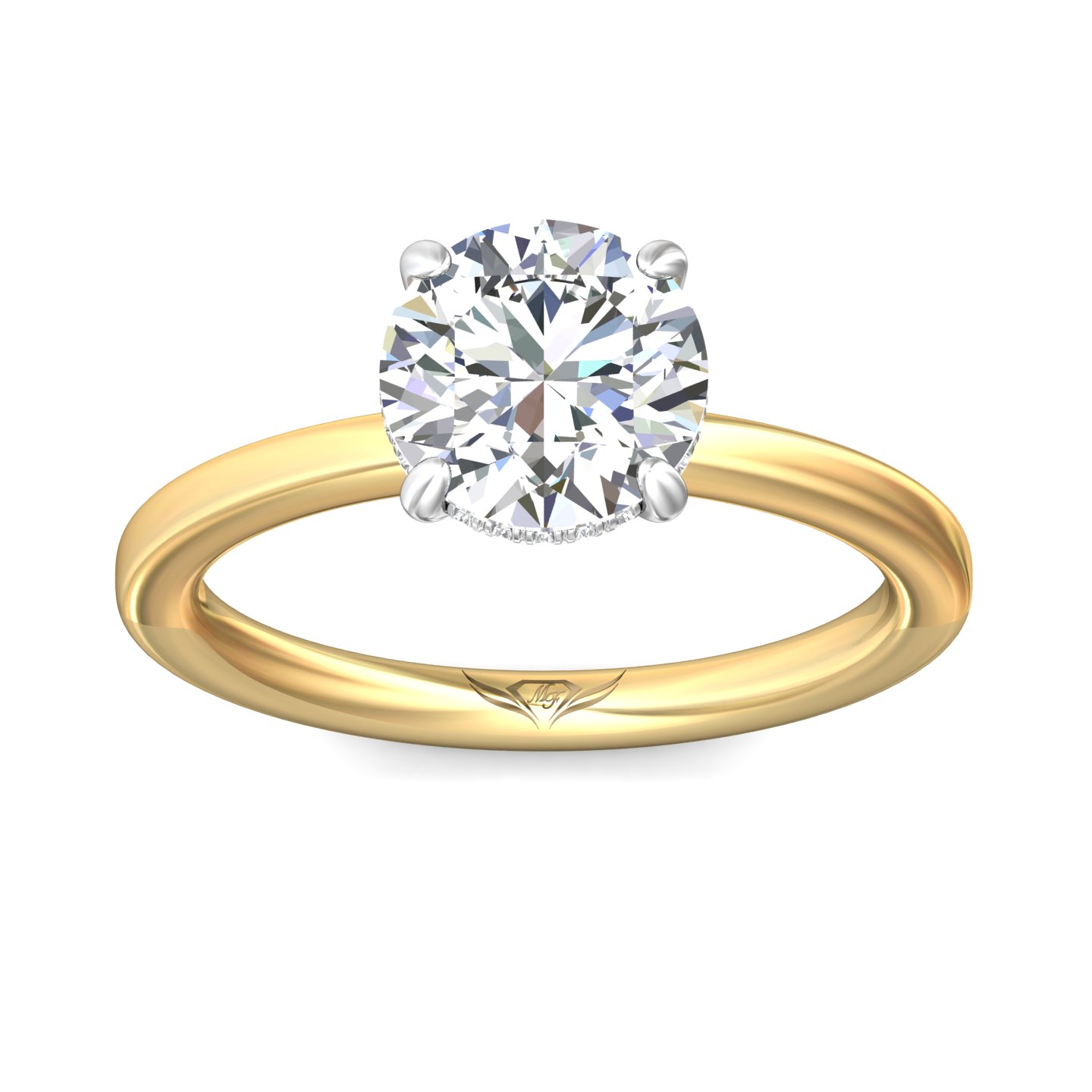 18K Yellow Gold and Platinum Round Diamond Engagement Ring