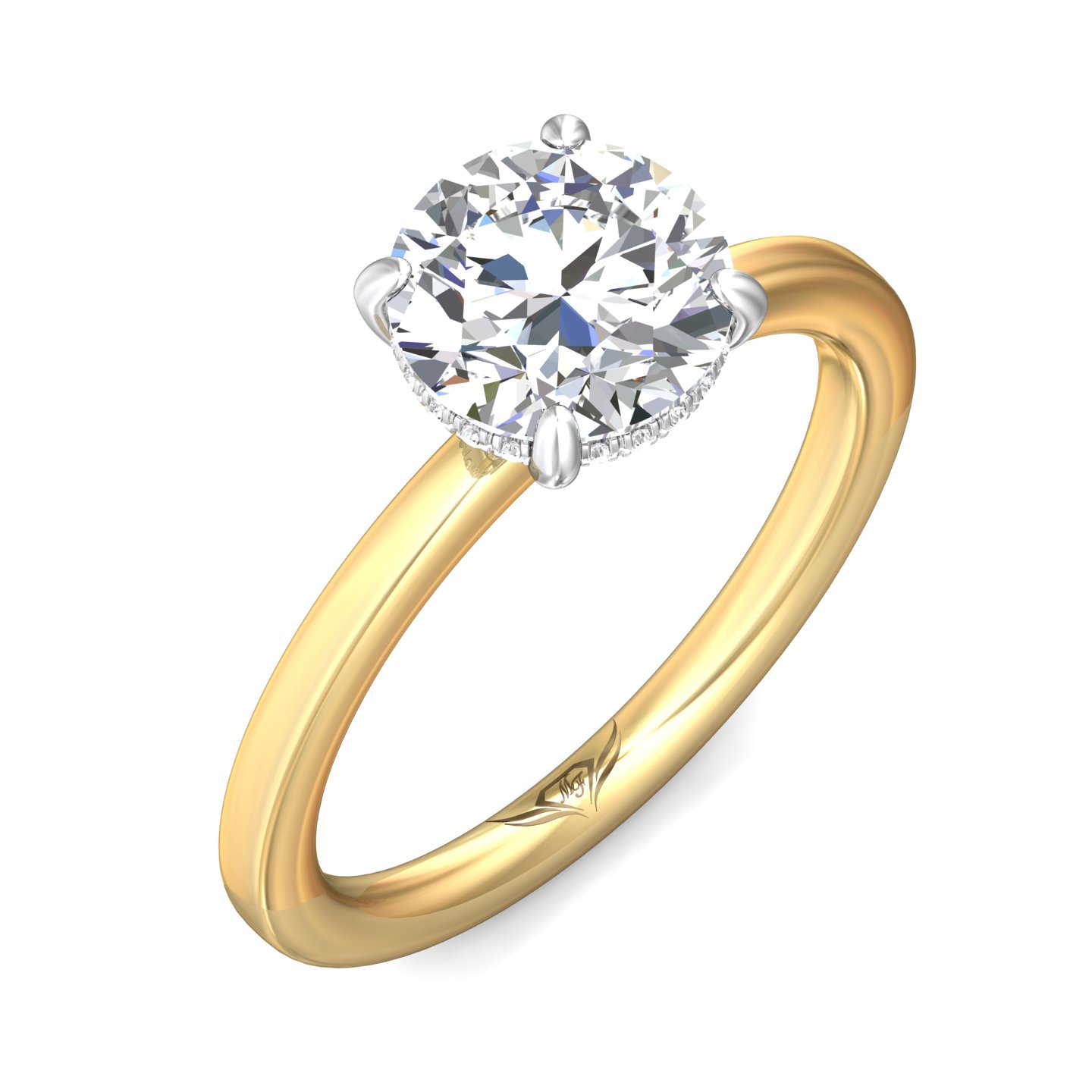 18K Yellow Gold and Platinum Round Diamond Engagement Ring