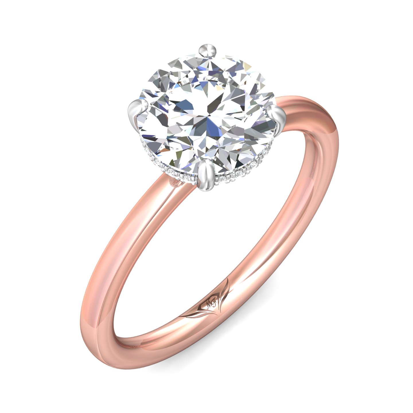 14K Rose and White Gold Round Diamond Engagement Ring